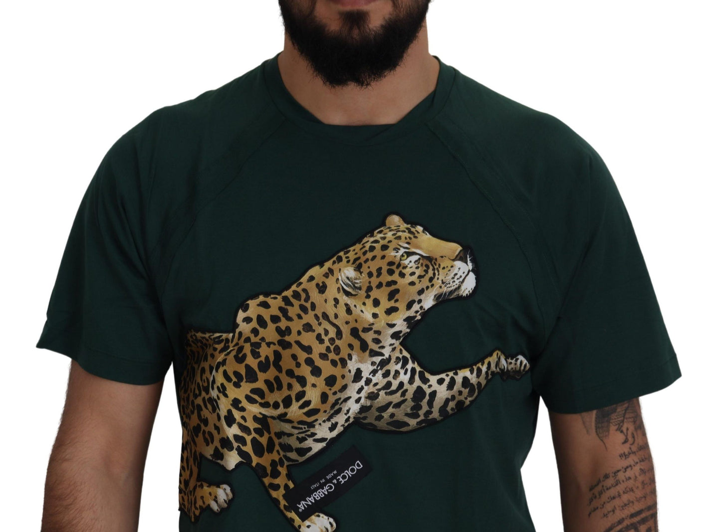 Dolce & Gabbana Elegant Green Leopard Motif Cotton T-Shirt