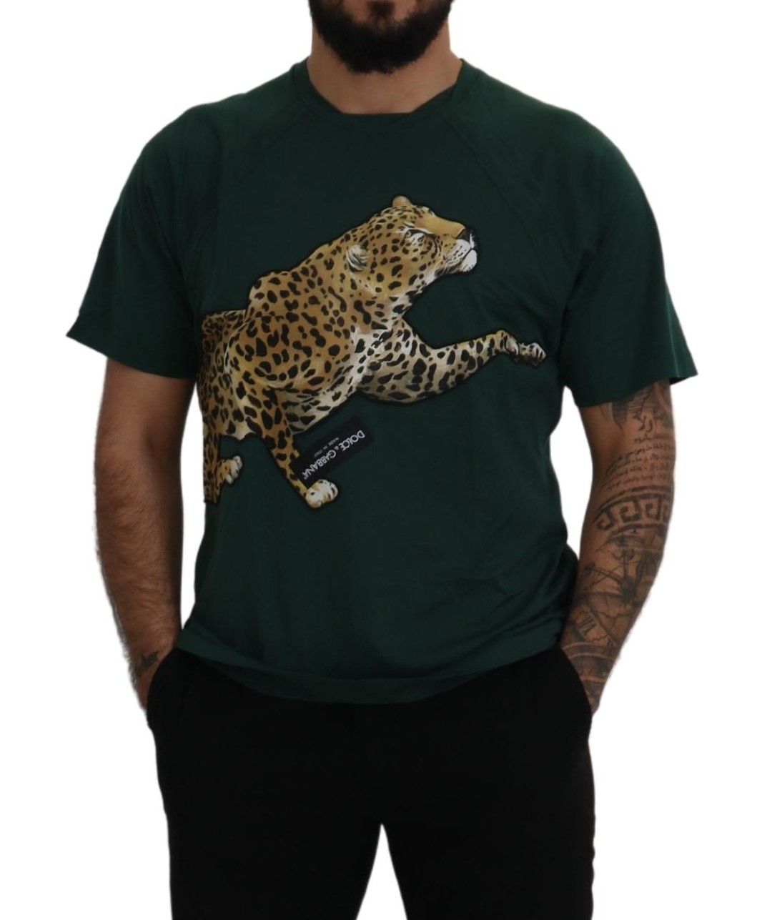 Dolce & Gabbana Elegant Green Leopard Motif Cotton T-Shirt