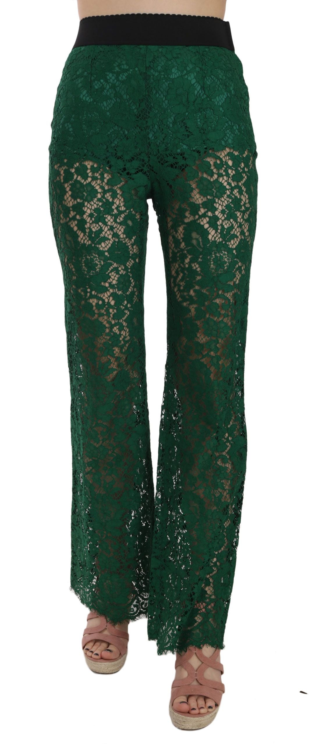 Dolce & Gabbana Floral Lace Green Palazzo Trousers