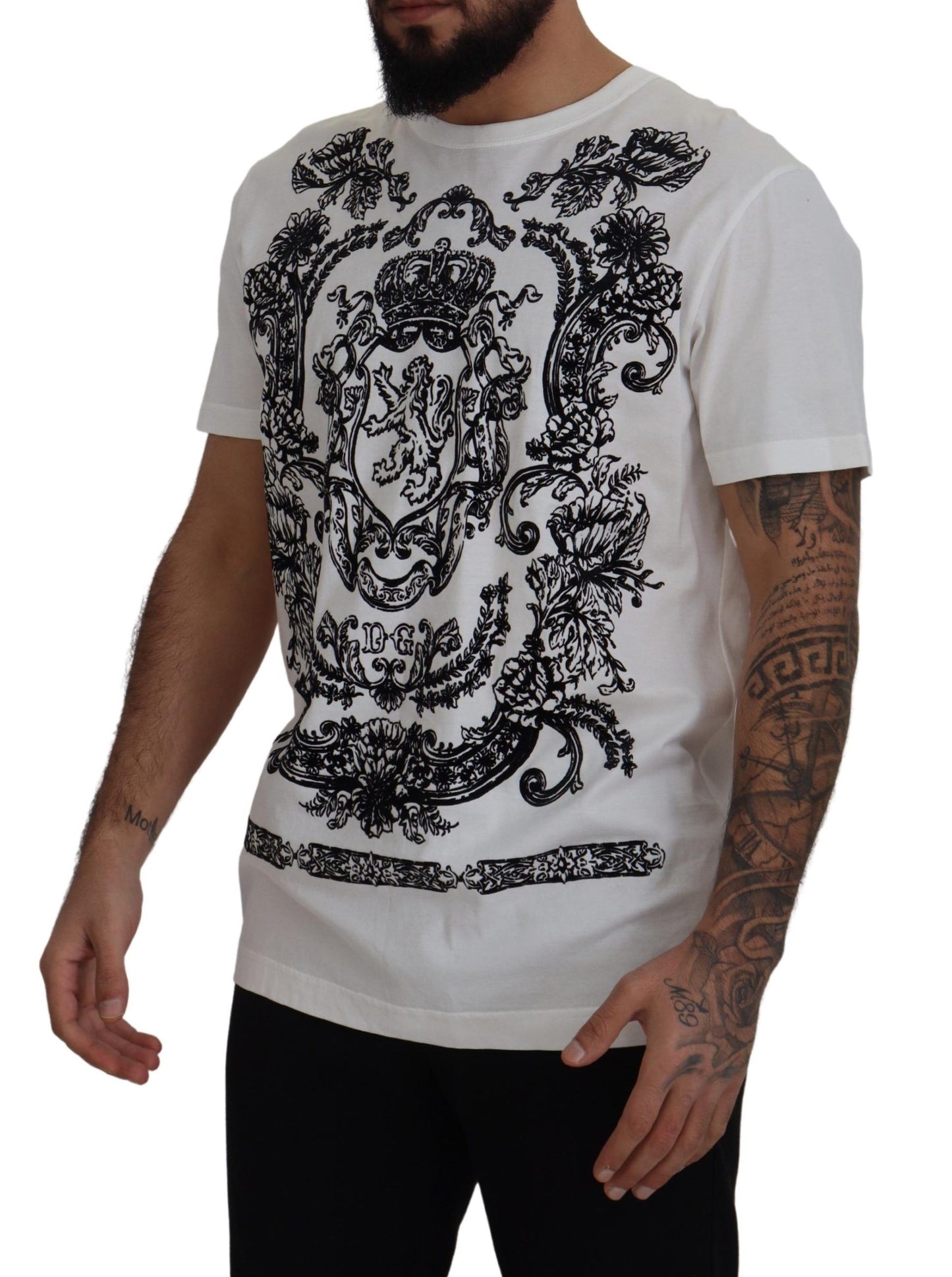 Dolce & Gabbana Elegant White Baroque Cotton Tee