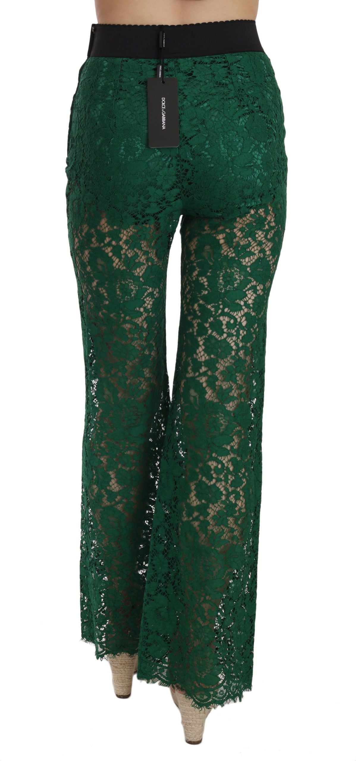 Dolce & Gabbana Floral Lace Green Palazzo Trousers