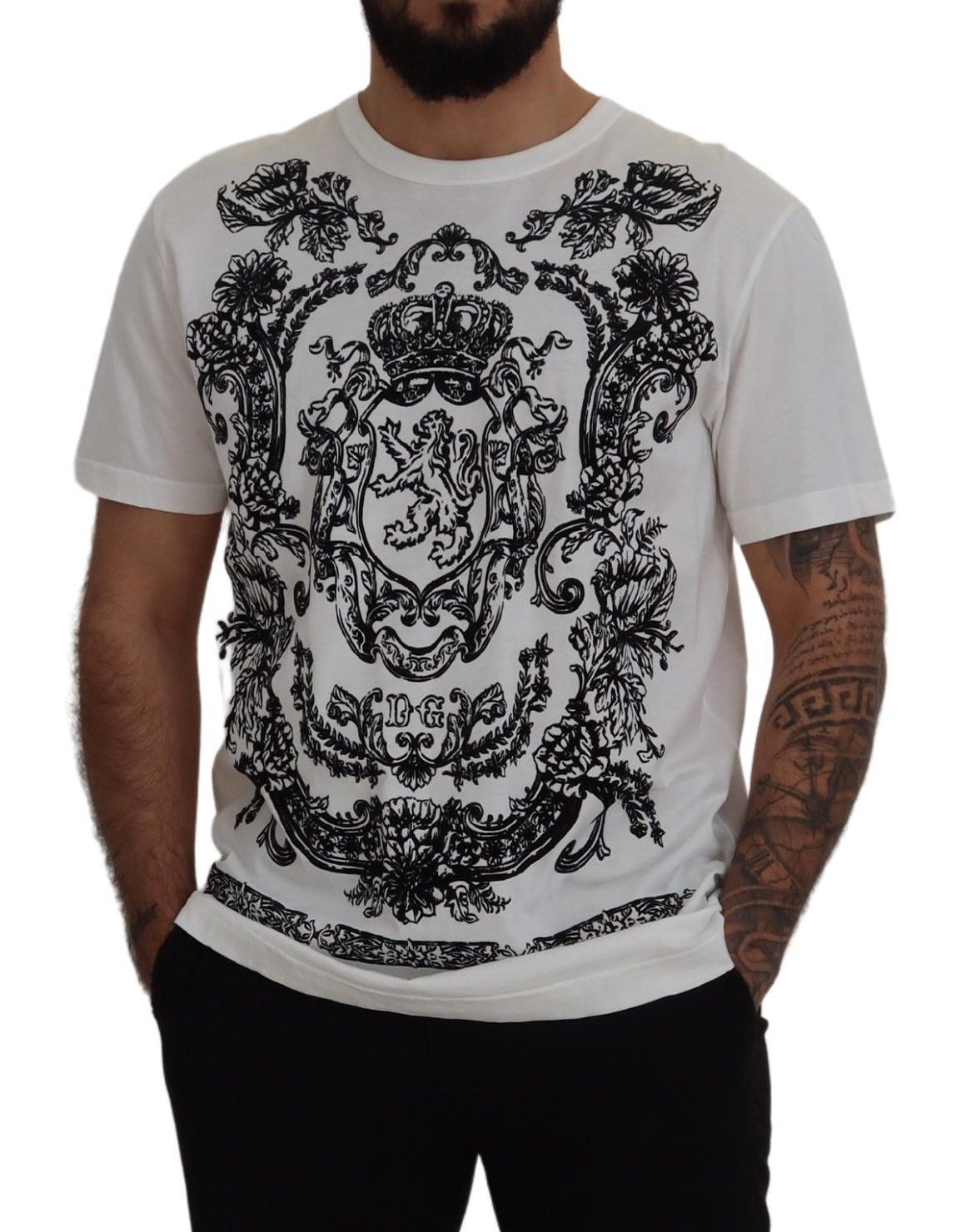 Dolce & Gabbana Elegant White Baroque Cotton Tee