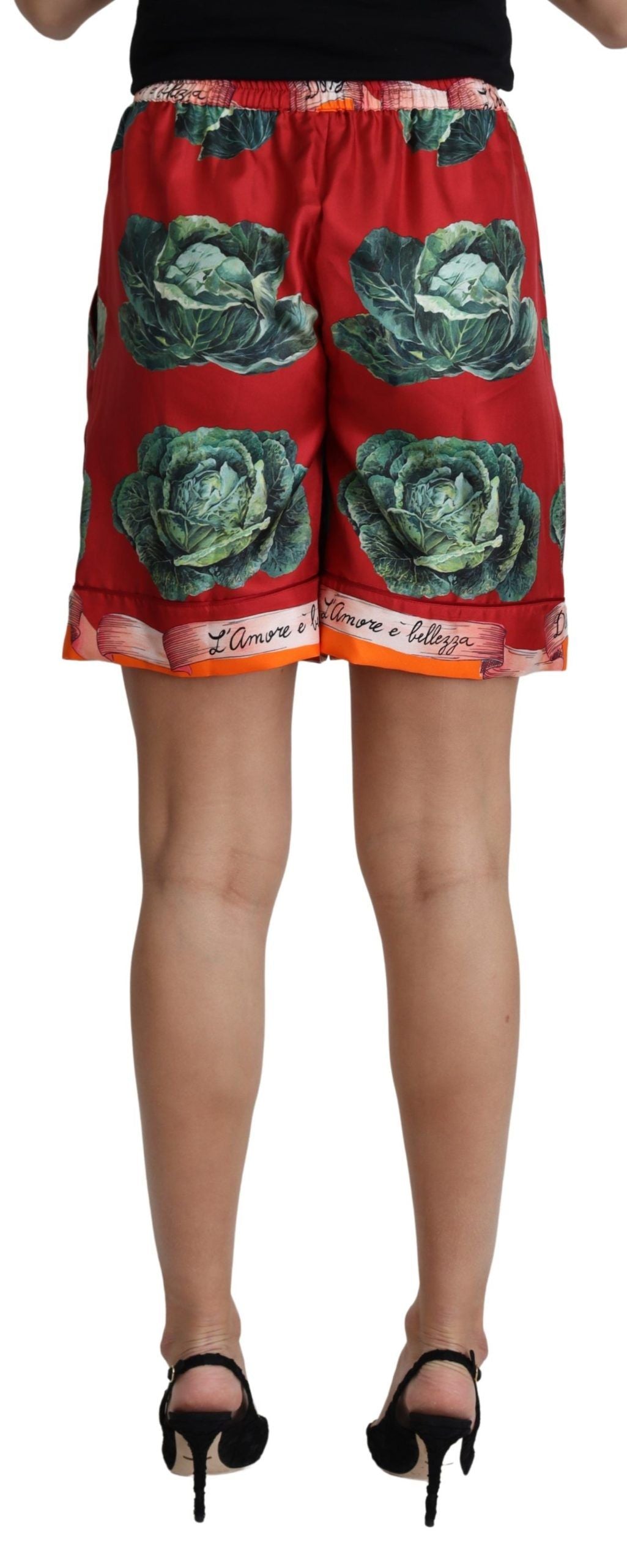 Dolce & Gabbana Elegant High Waist Cabbage Print Silk Shorts