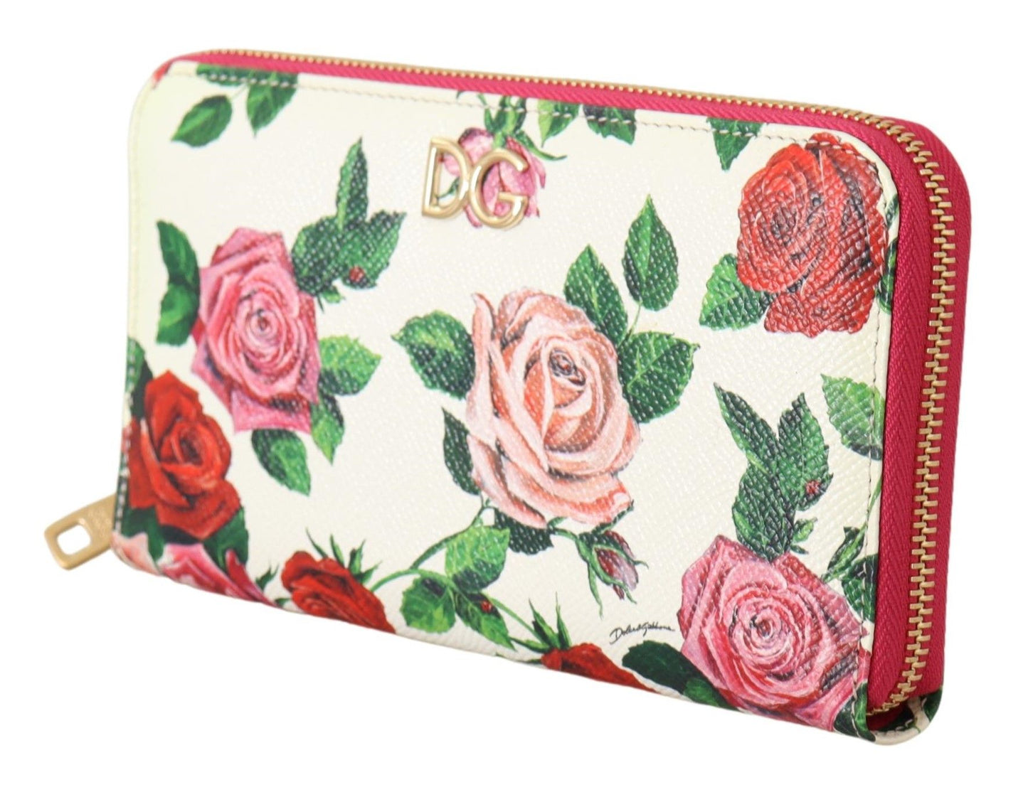 Dolce & Gabbana Elegant Continental Leather Wallet with Rose Design