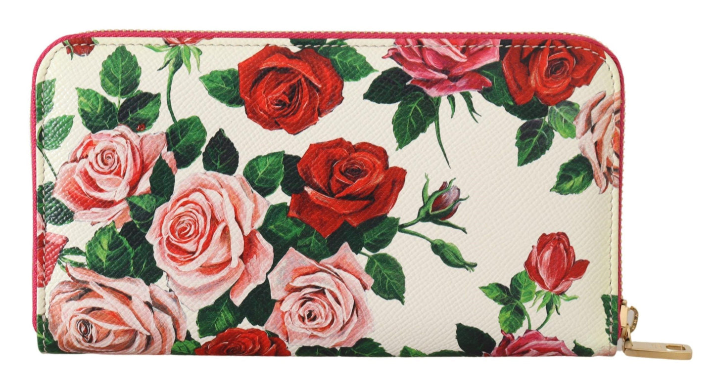 Dolce & Gabbana Elegant Continental Leather Wallet with Rose Design