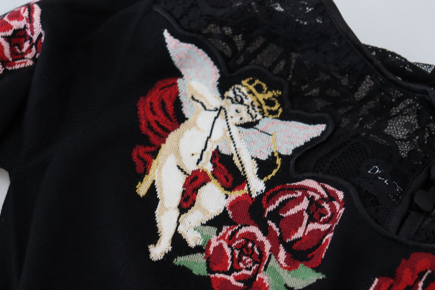 Dolce & Gabbana Angel Embroidered Black Silk-Wool Sweater