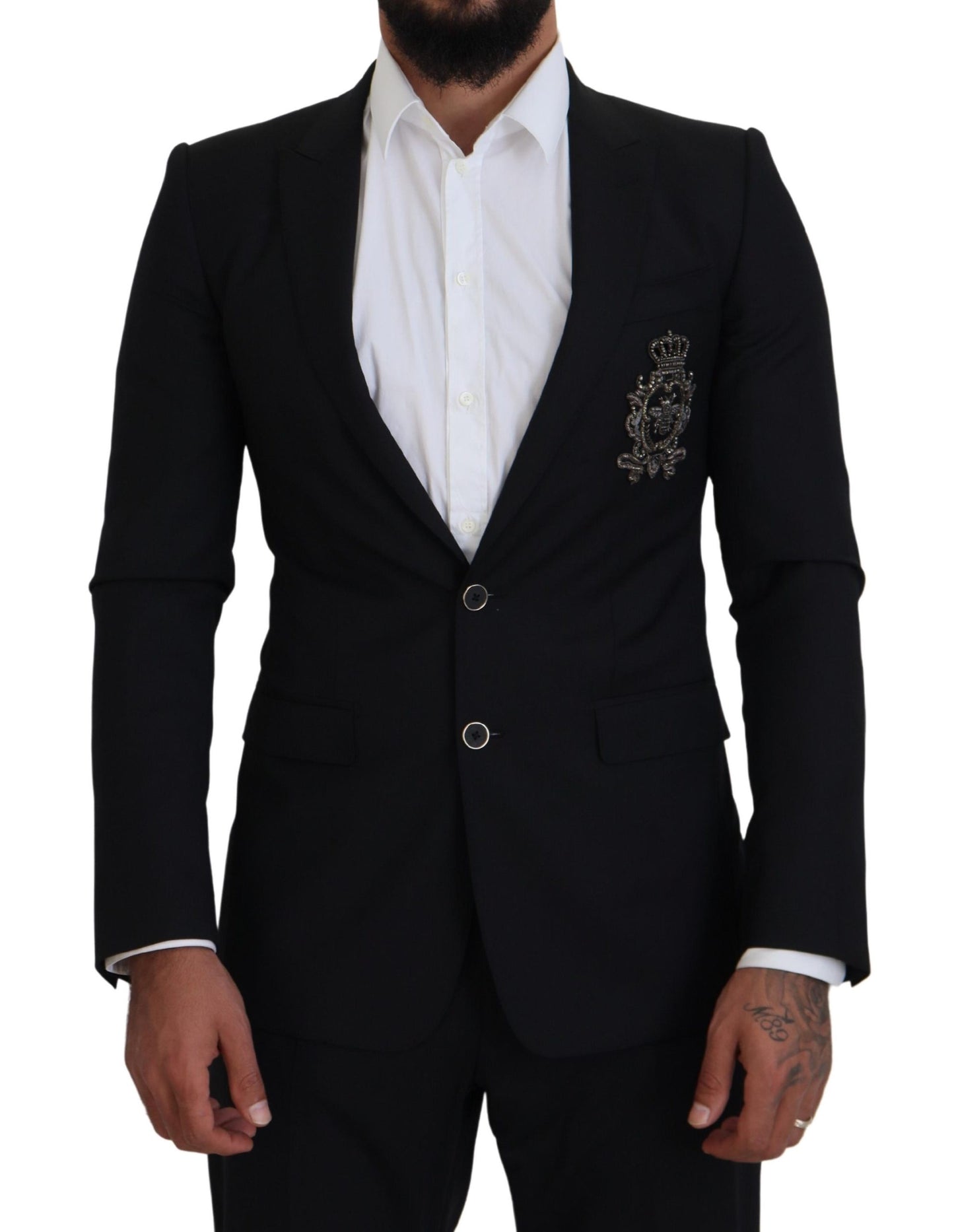 Dolce & Gabbana Elegant Embroidered Black Wool Blazer