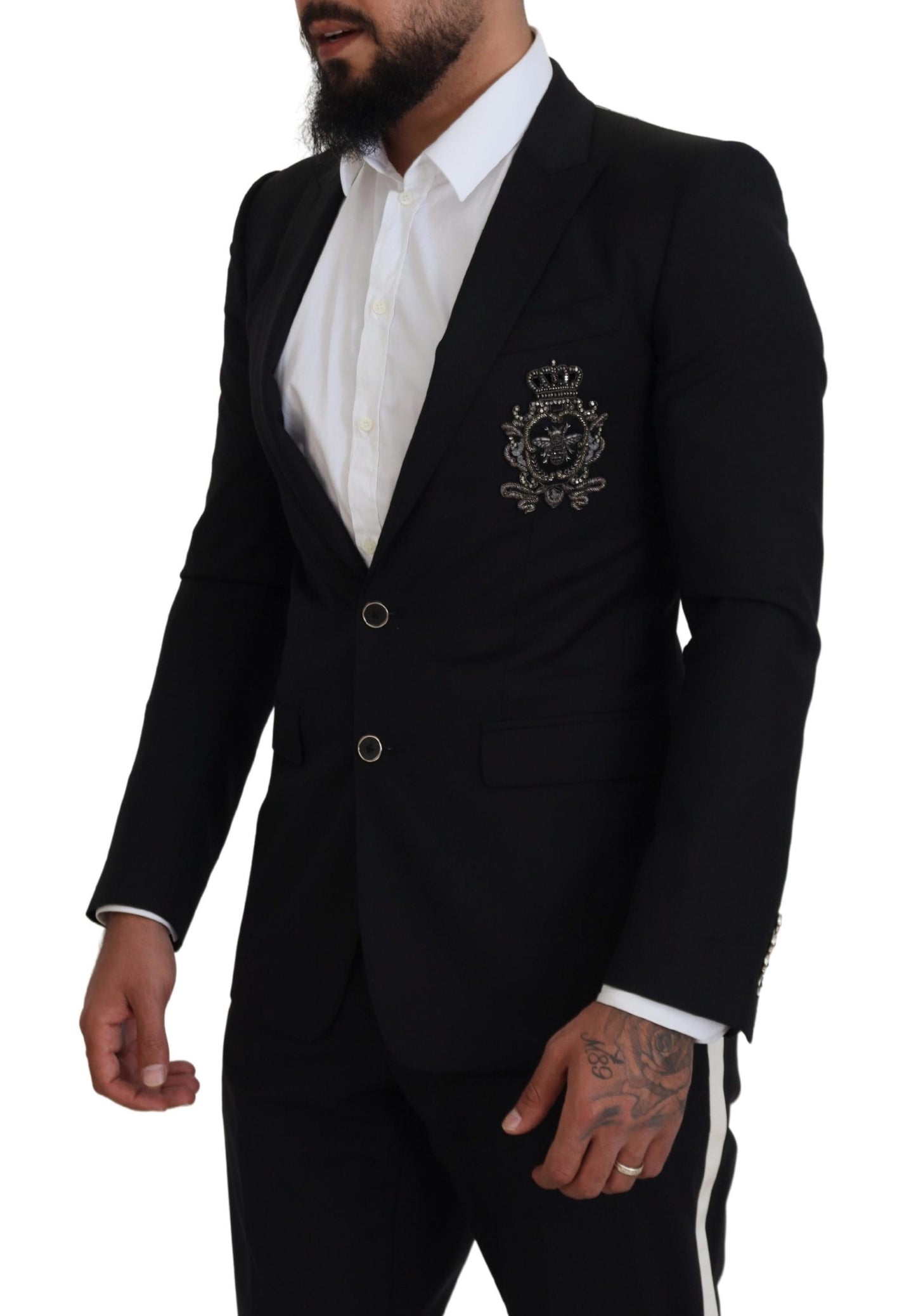 Dolce & Gabbana Elegant Embroidered Black Wool Blazer