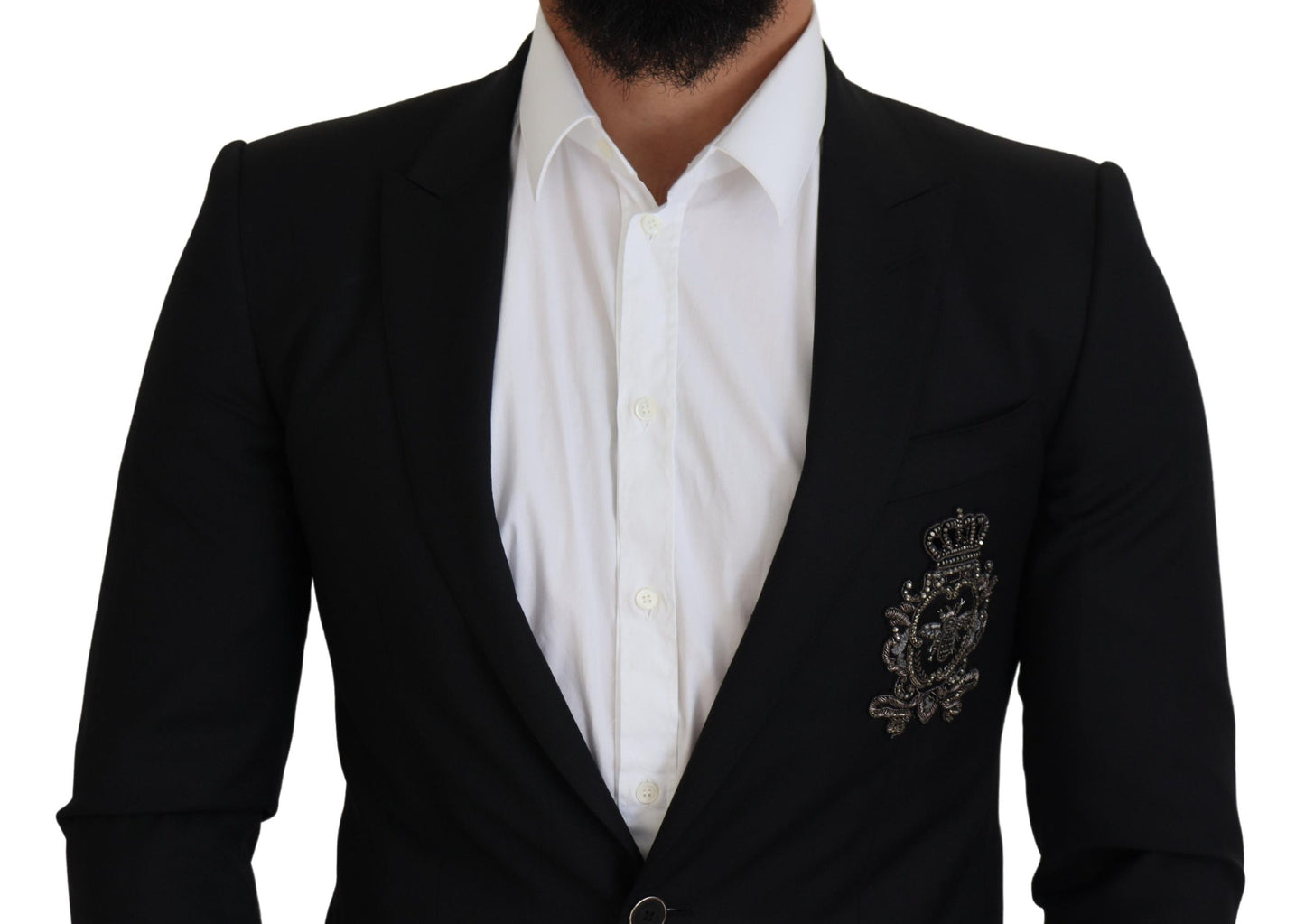 Dolce & Gabbana Elegant Embroidered Black Wool Blazer