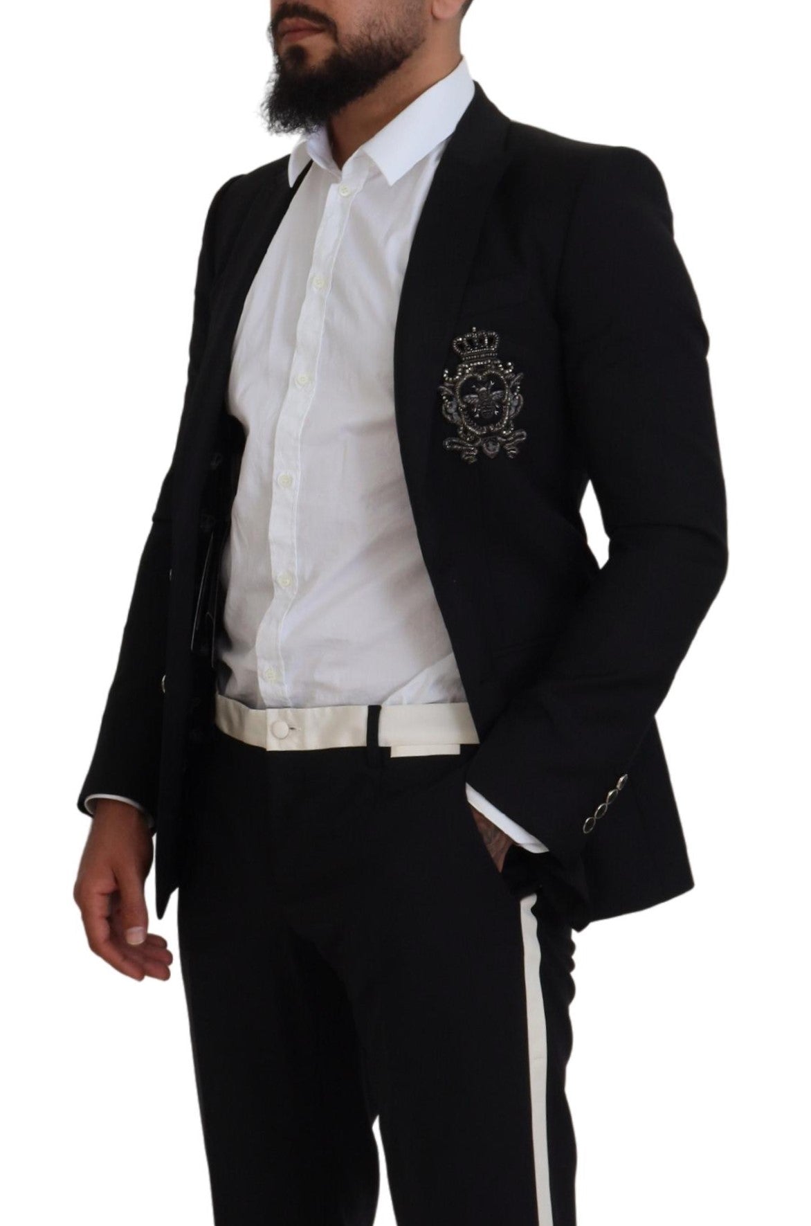 Dolce & Gabbana Elegant Embroidered Black Wool Blazer