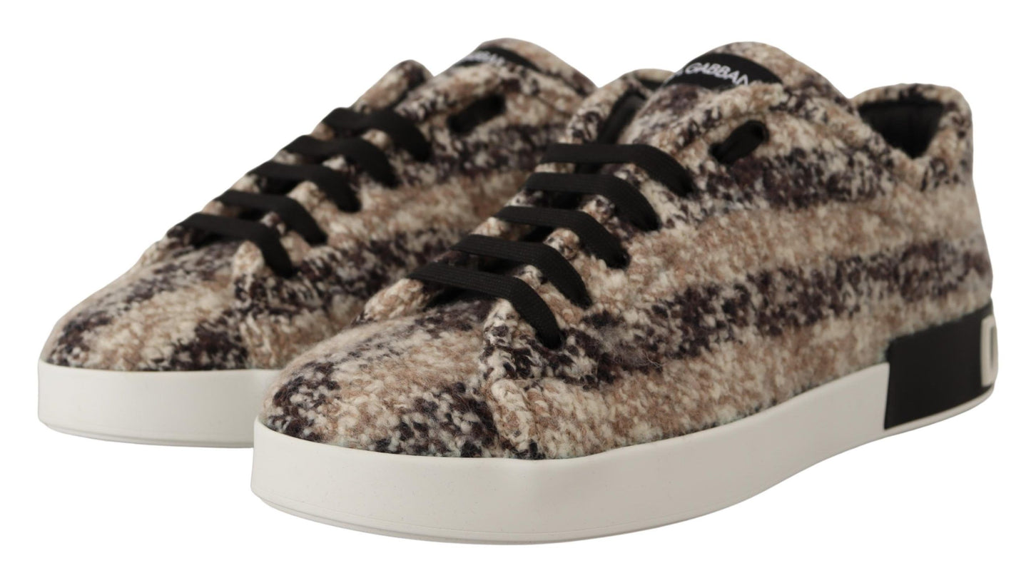 Dolce & Gabbana Beige Wool & Cotton Casual Low Top Sneakers