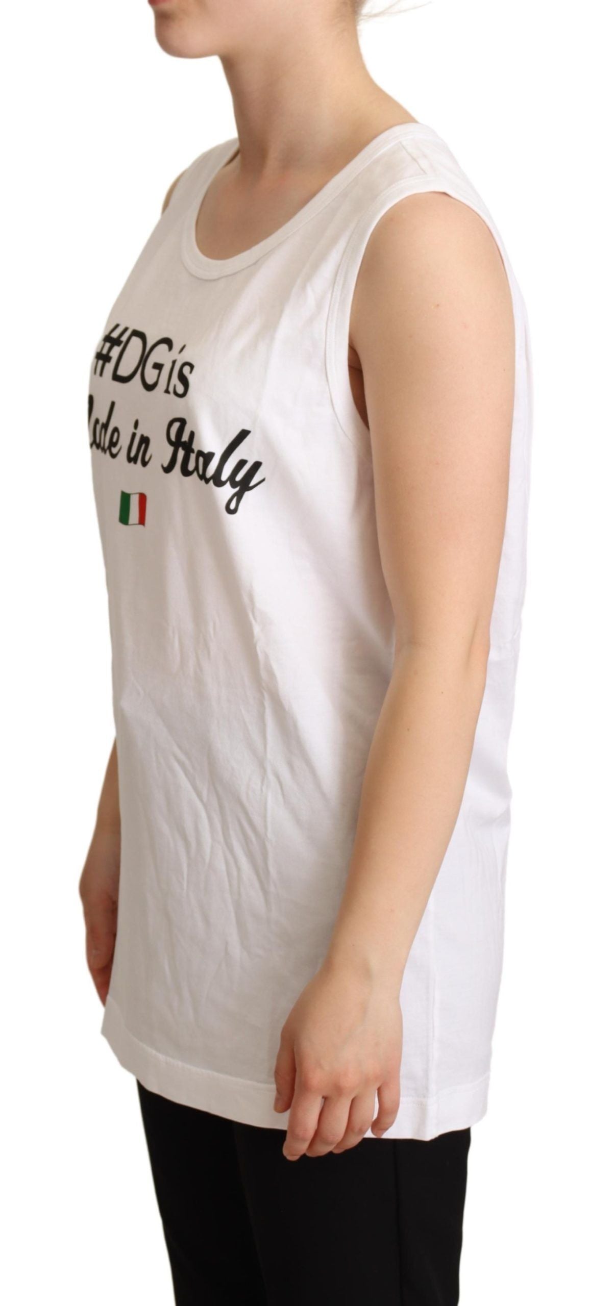 Dolce & Gabbana White Cotton #DG Motive Tank Top  T-shirt