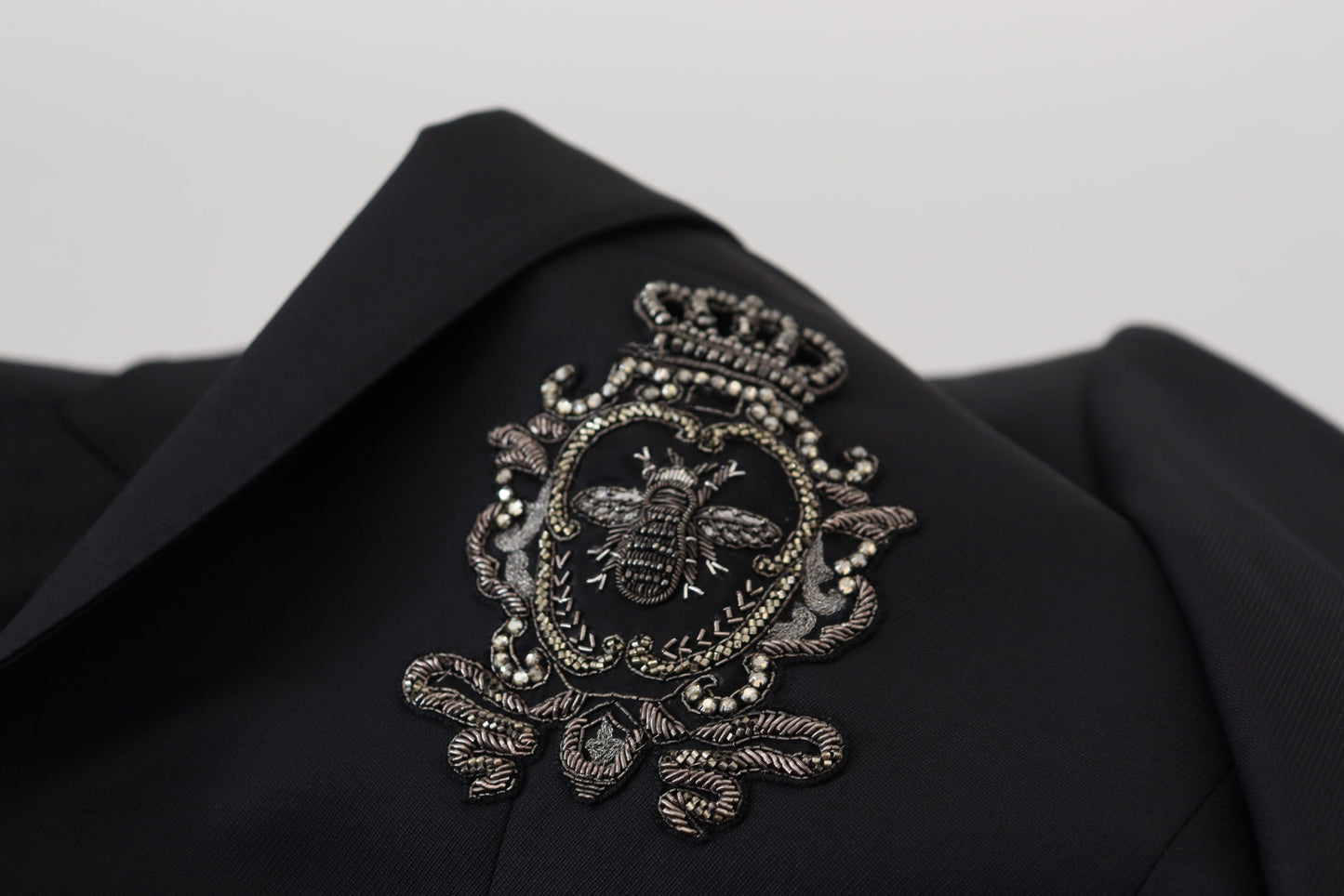 Dolce & Gabbana Elegant Embroidered Black Wool Blazer