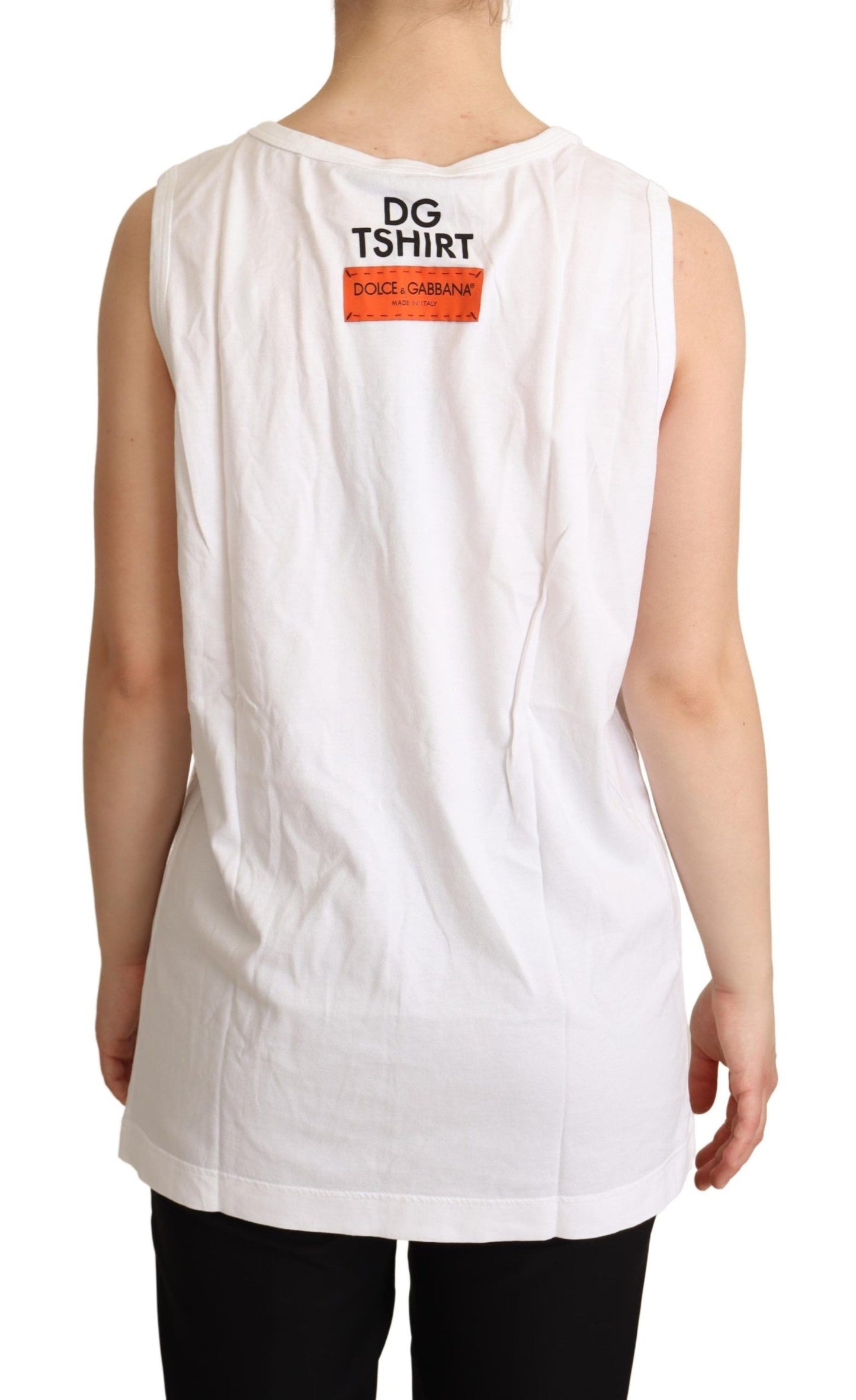 Dolce & Gabbana White Cotton #DG Motive Tank Top  T-shirt