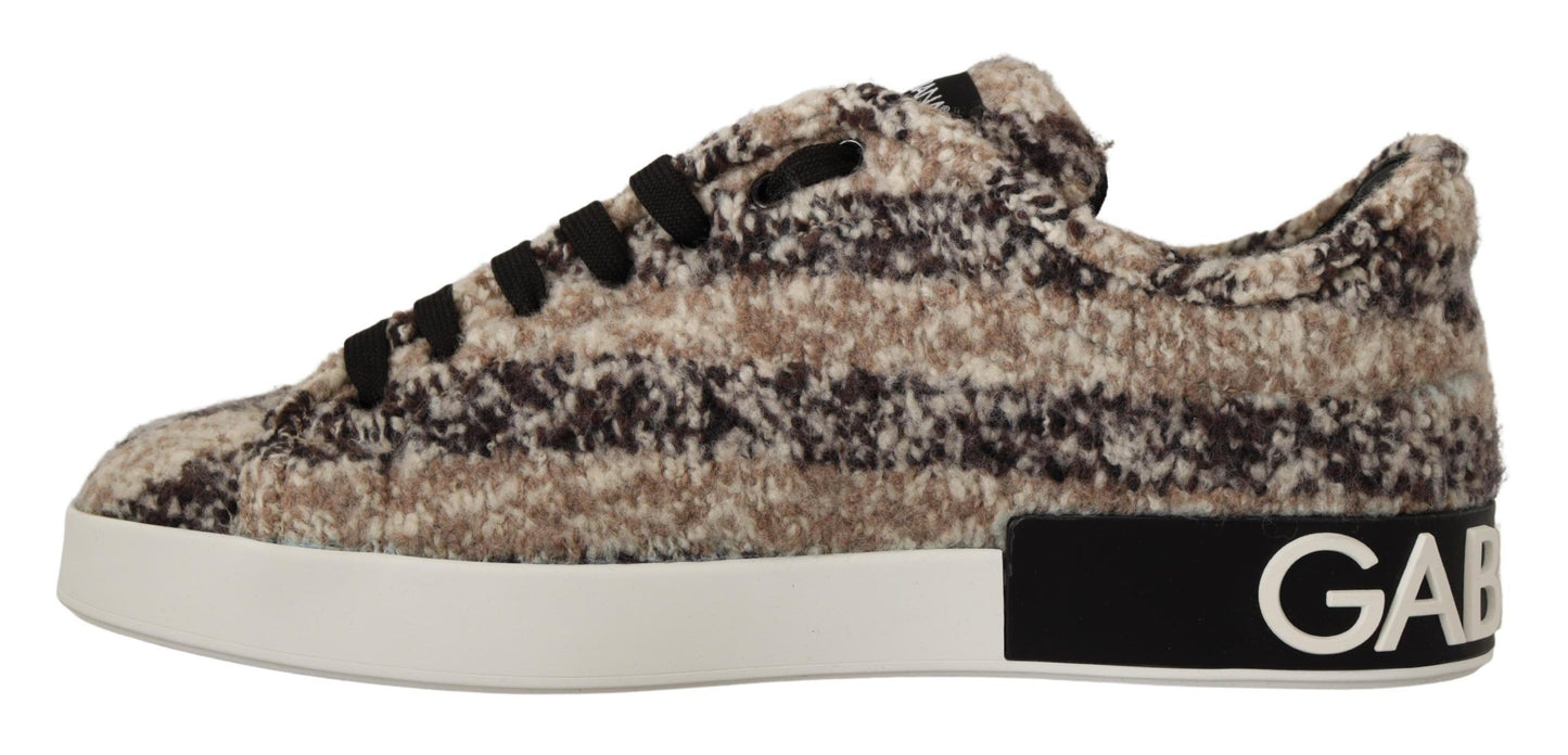 Dolce & Gabbana Beige Wool & Cotton Casual Low Top Sneakers