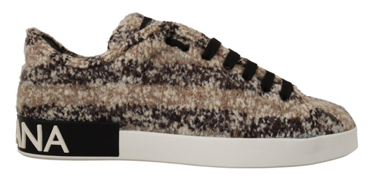 Dolce & Gabbana Beige Wool & Cotton Casual Low Top Sneakers