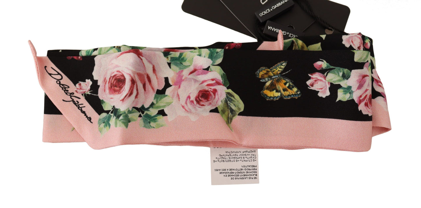 Dolce & Gabbana Silk Bandeau Scarf with Rose Print