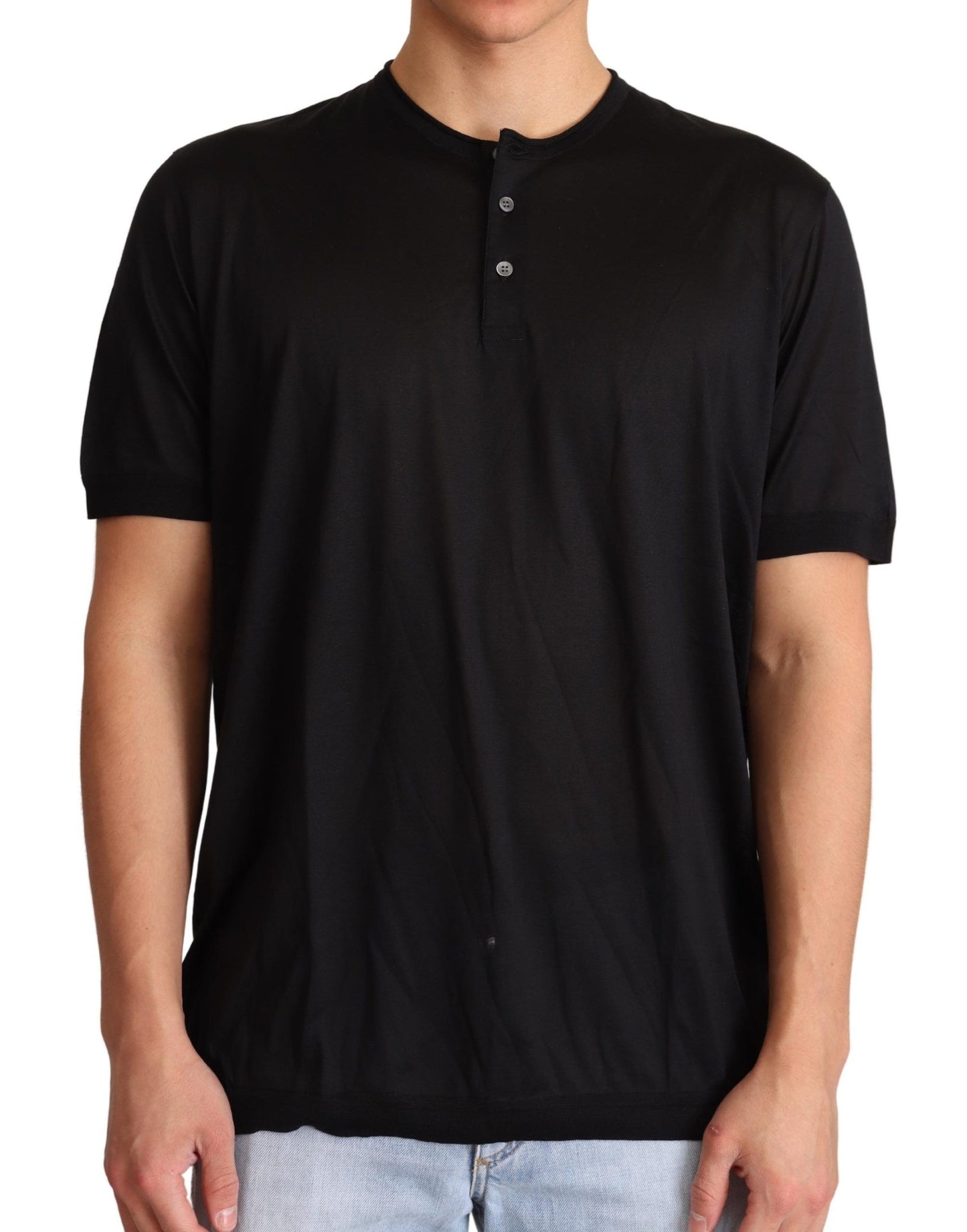 Dolce & Gabbana Sumptuous Silk Henley T-Shirt in Black