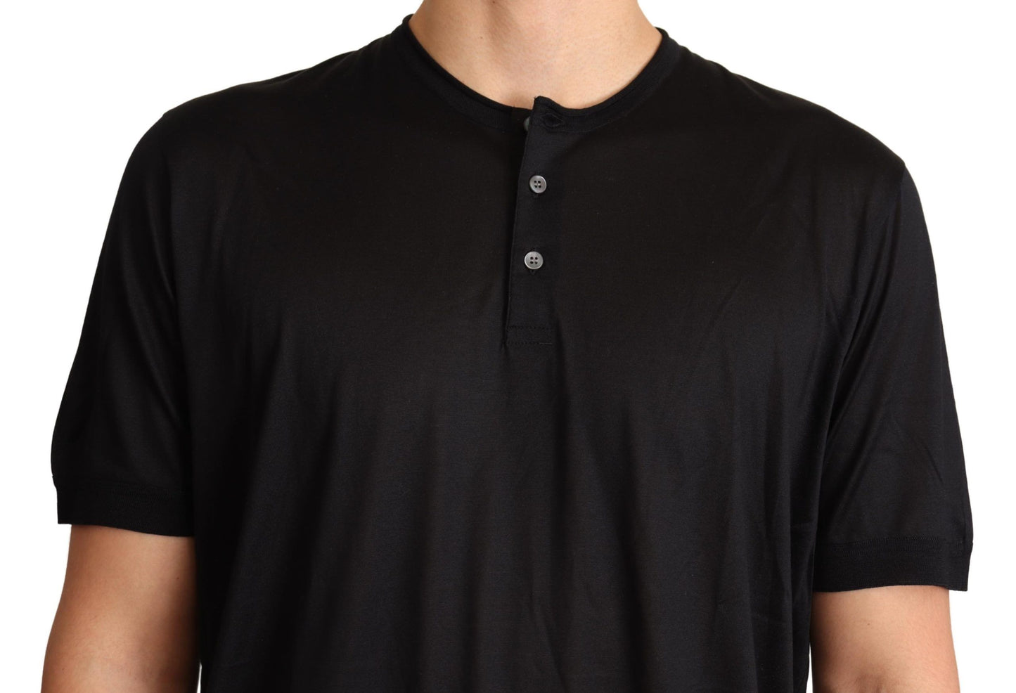 Dolce & Gabbana Sumptuous Silk Henley T-Shirt in Black