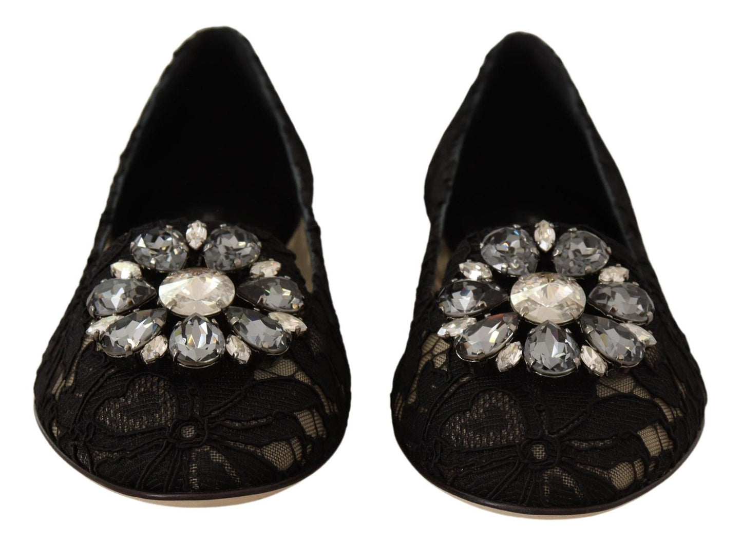 Dolce & Gabbana Elegant Taormina Lace Flats with Crystals