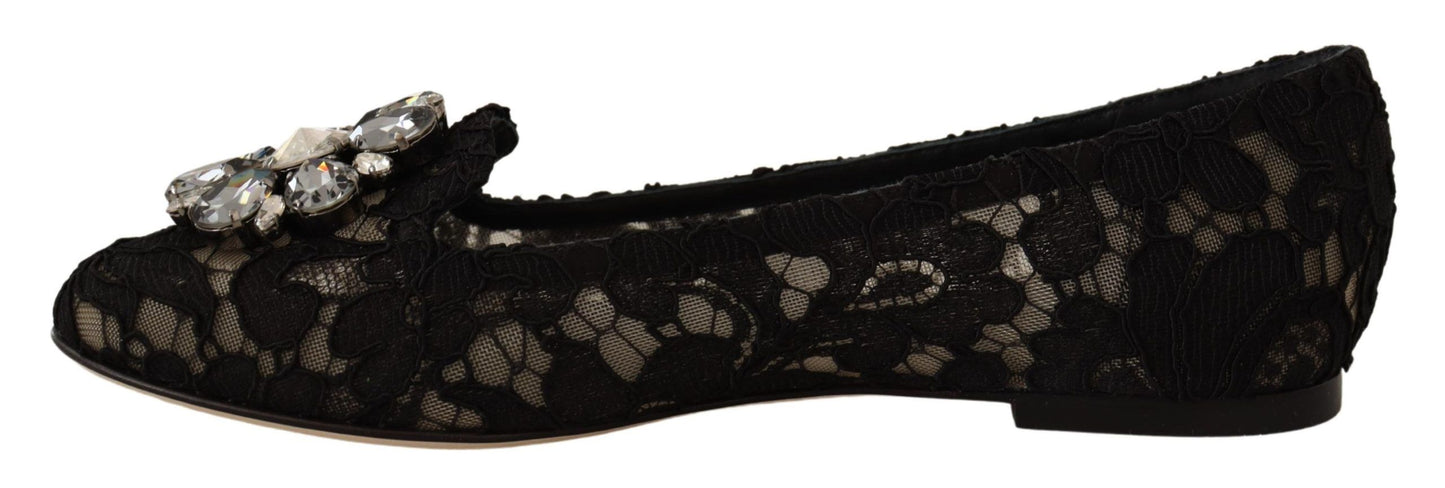 Dolce & Gabbana Elegant Taormina Lace Flats with Crystals