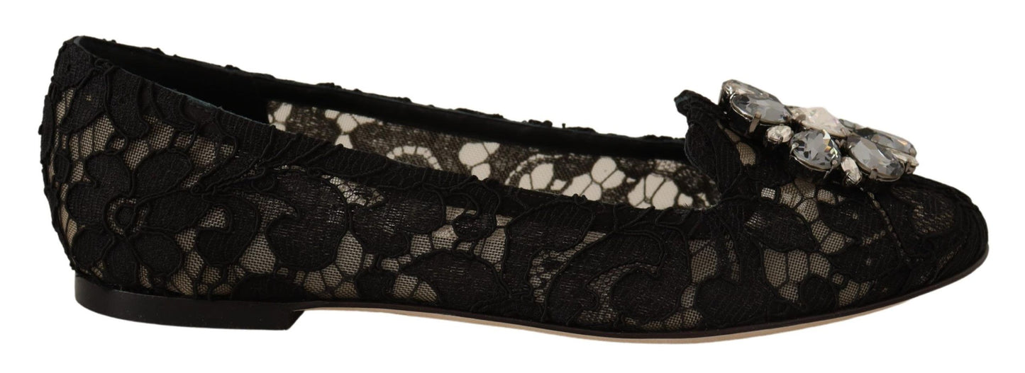 Dolce & Gabbana Elegant Taormina Lace Flats with Crystals