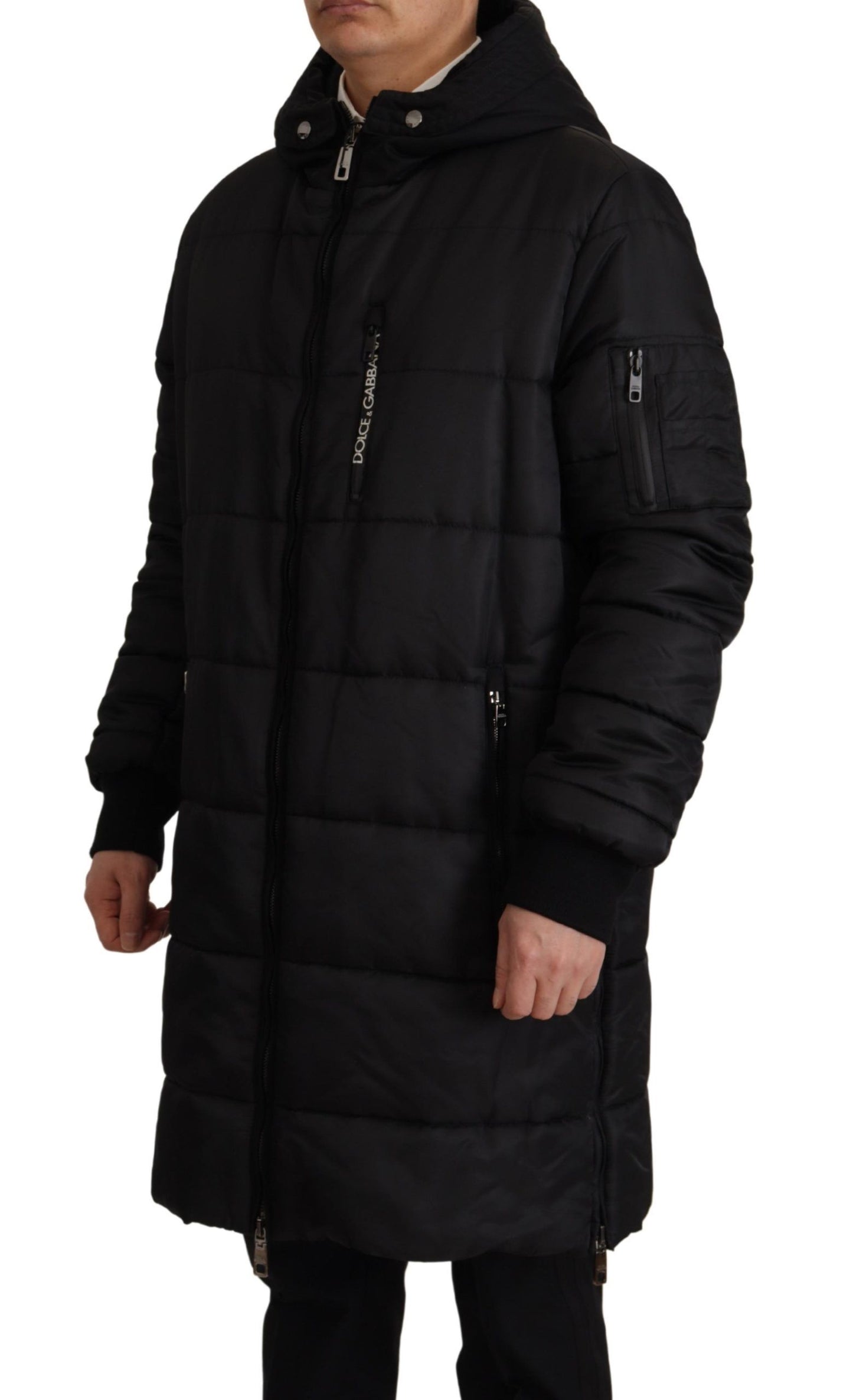 Dolce & Gabbana Black Nylon Hooded Parka Coat Winter Jacket