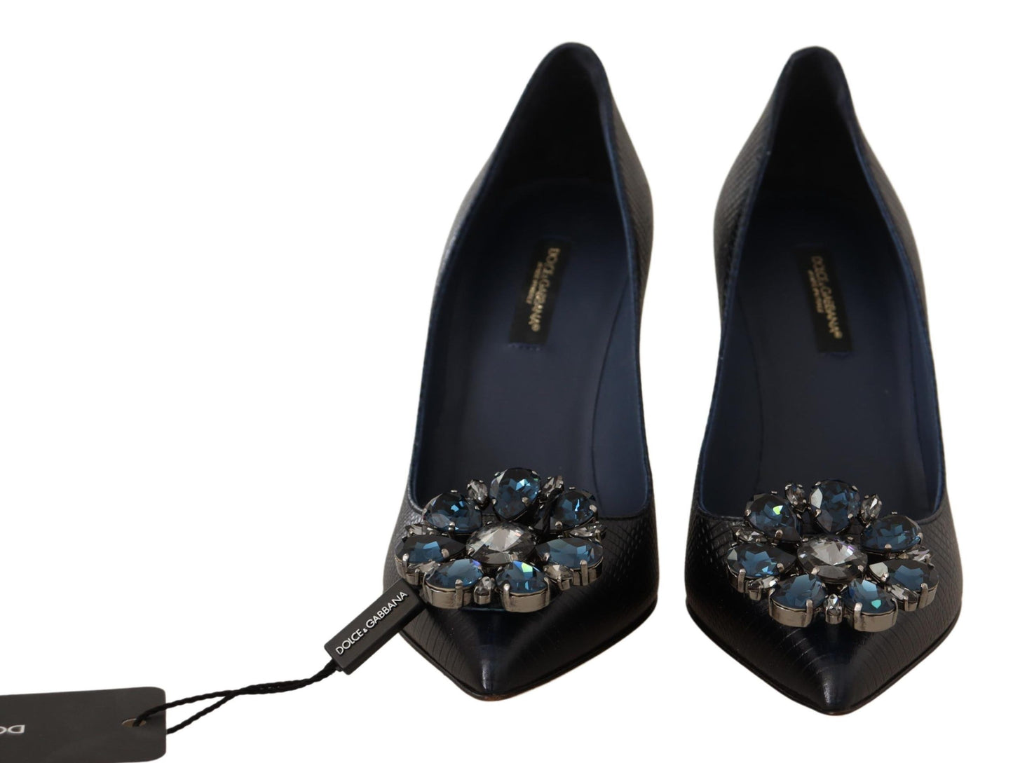 Dolce & Gabbana Elegant Crystal Leather Pumps in Dark Blue