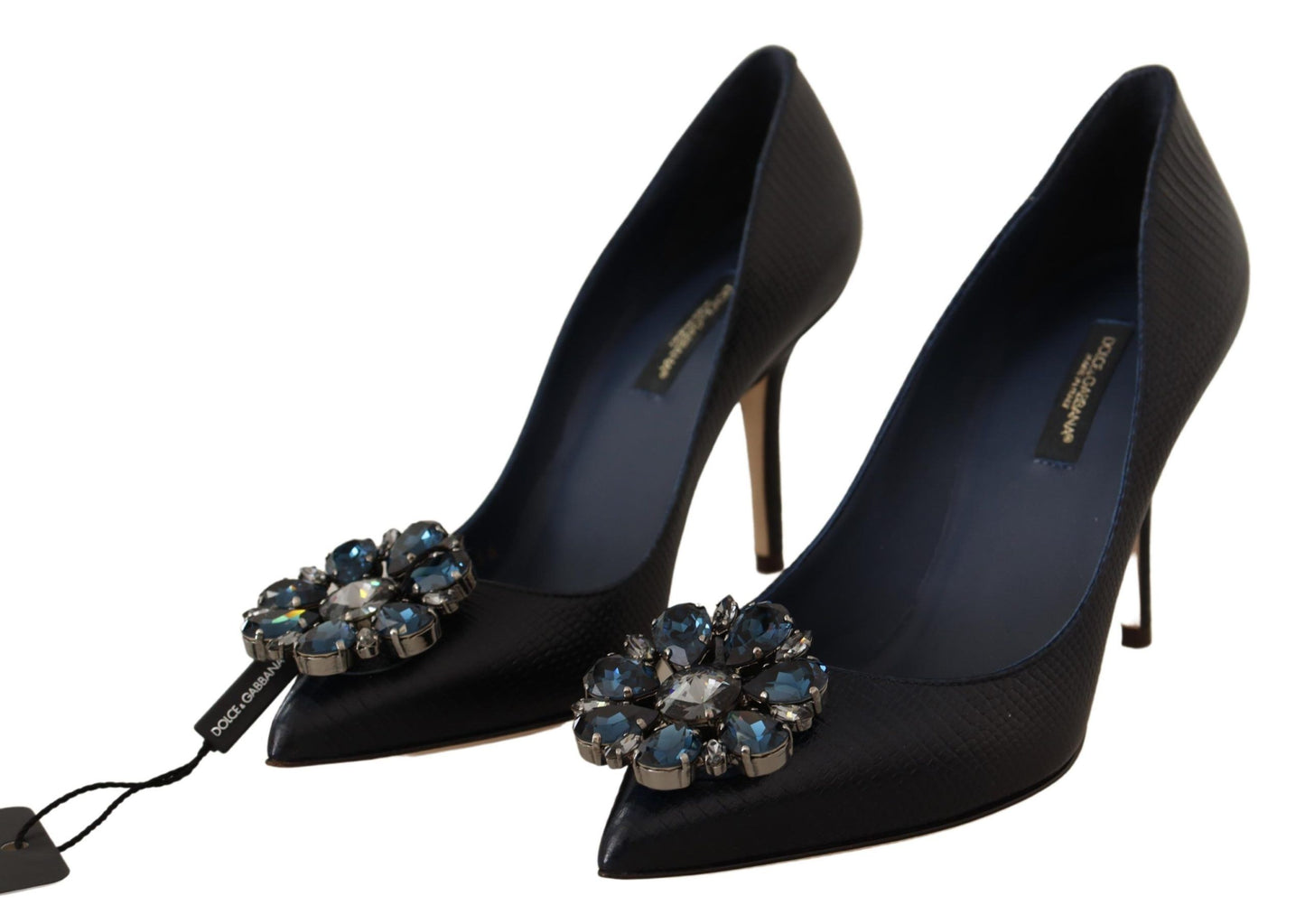 Dolce & Gabbana Elegant Crystal Leather Pumps in Dark Blue