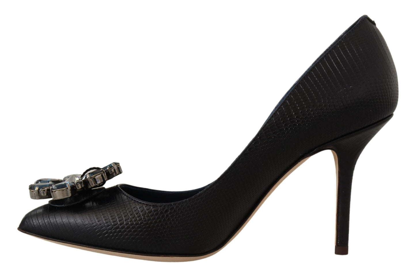 Dolce & Gabbana Elegant Crystal Leather Pumps in Dark Blue