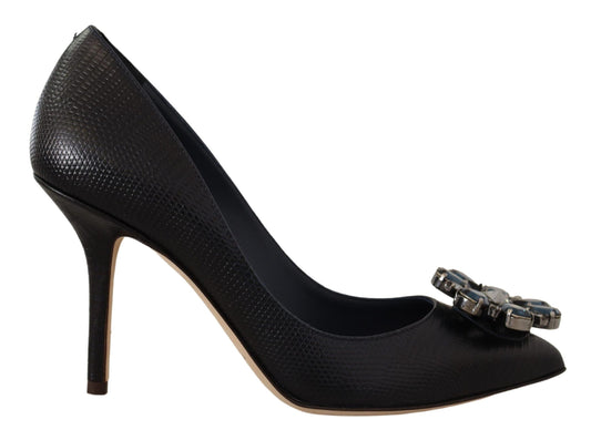 Dolce & Gabbana Elegant Crystal Leather Pumps in Dark Blue