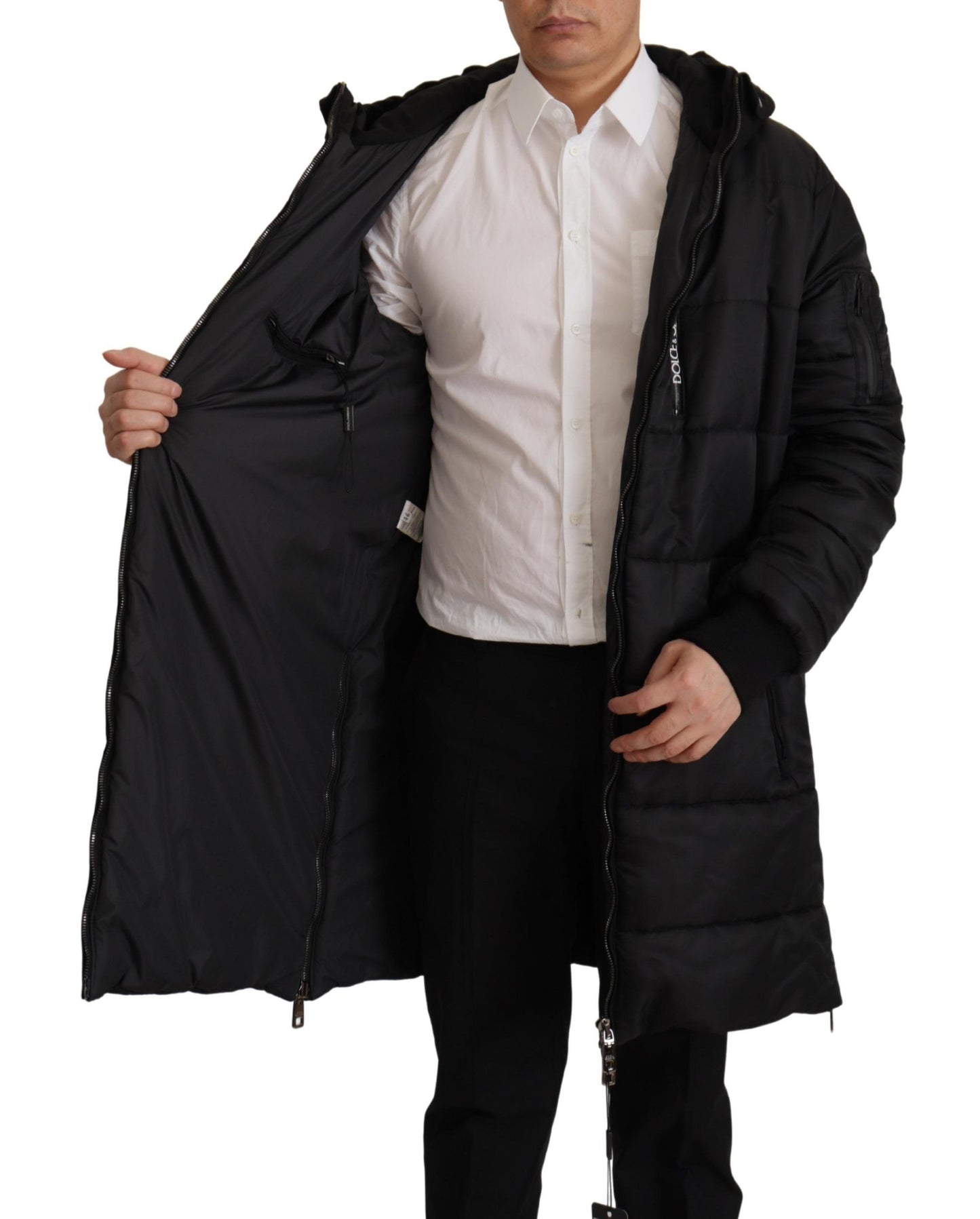 Dolce & Gabbana Black Nylon Hooded Parka Coat Winter Jacket