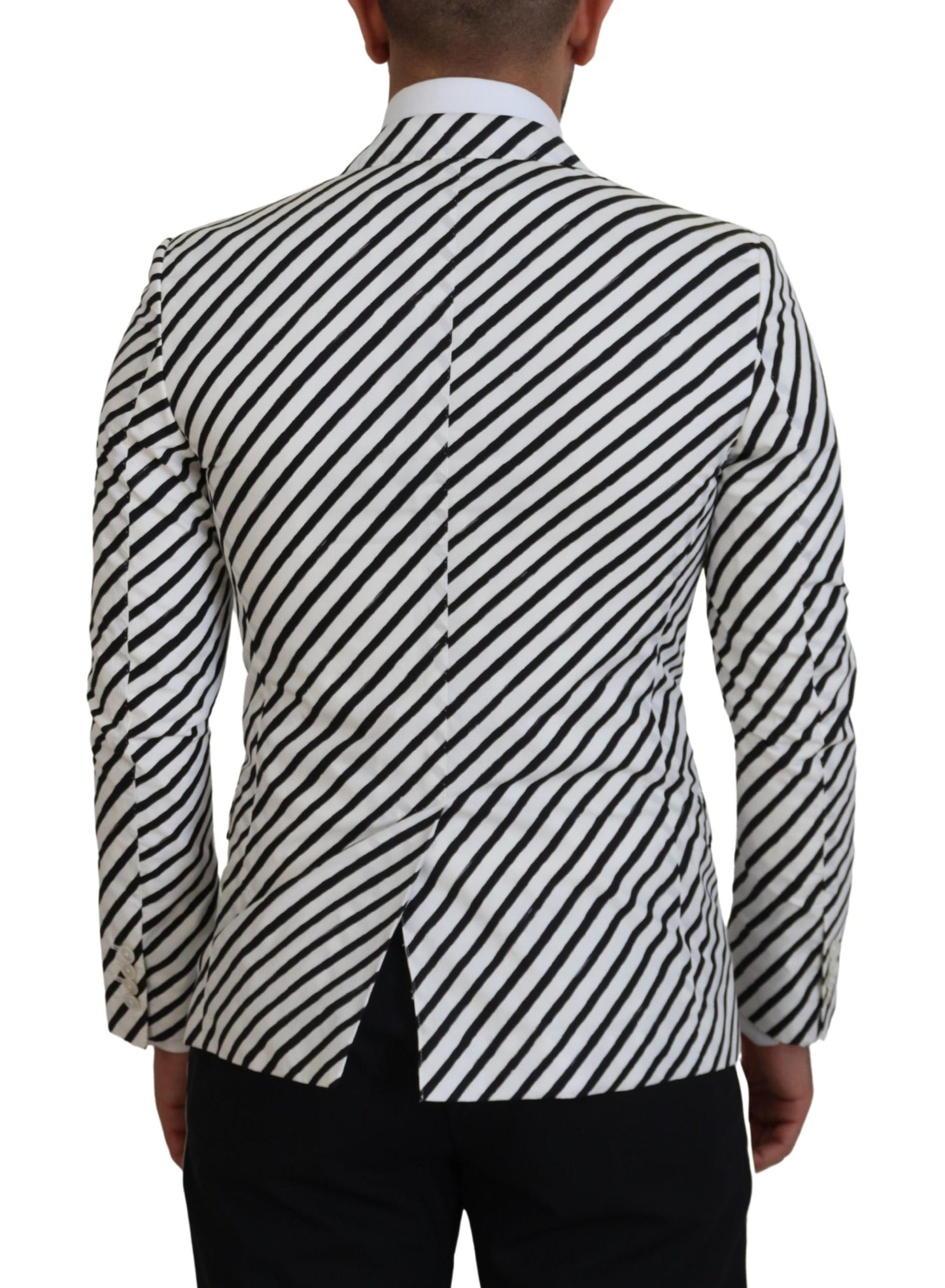 Dolce & Gabbana White Black Striped Slim Fit Jacket Blazer