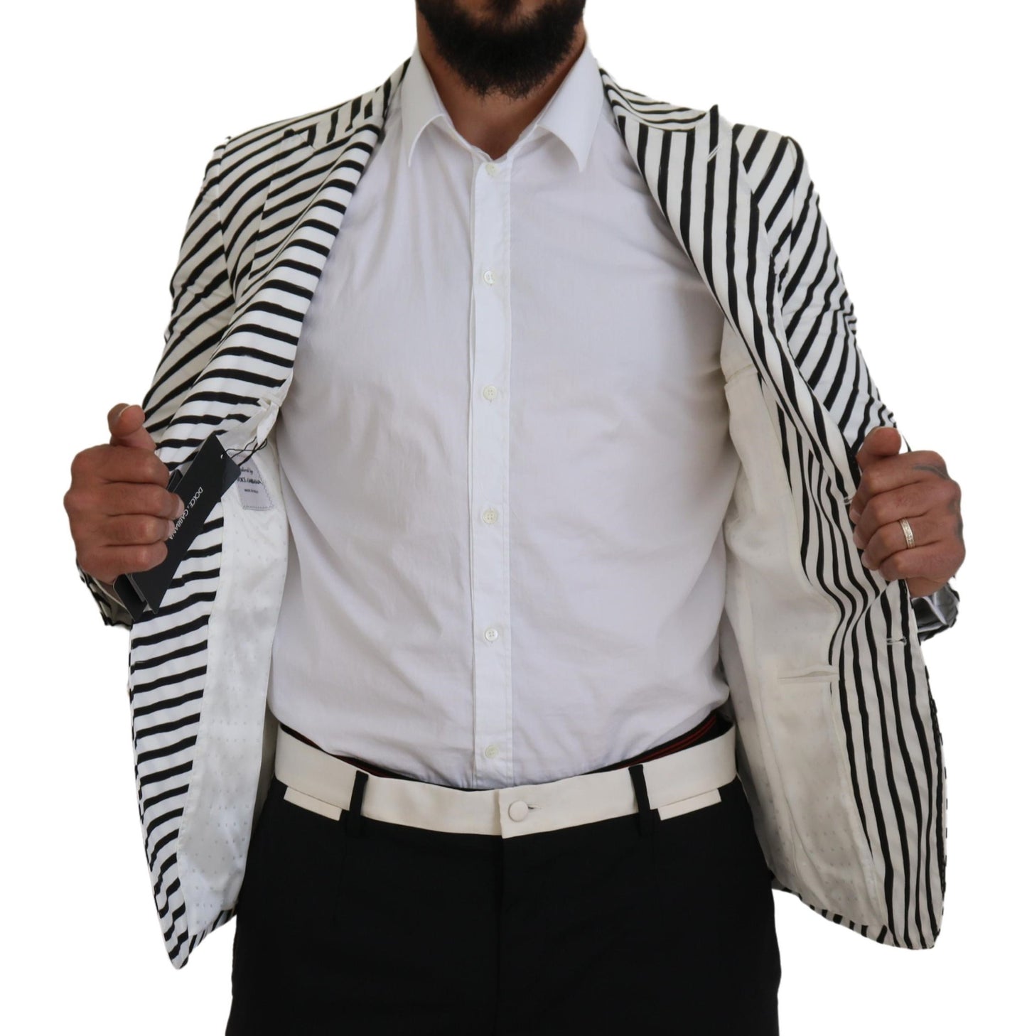 Dolce & Gabbana White Black Striped Slim Fit Jacket Blazer