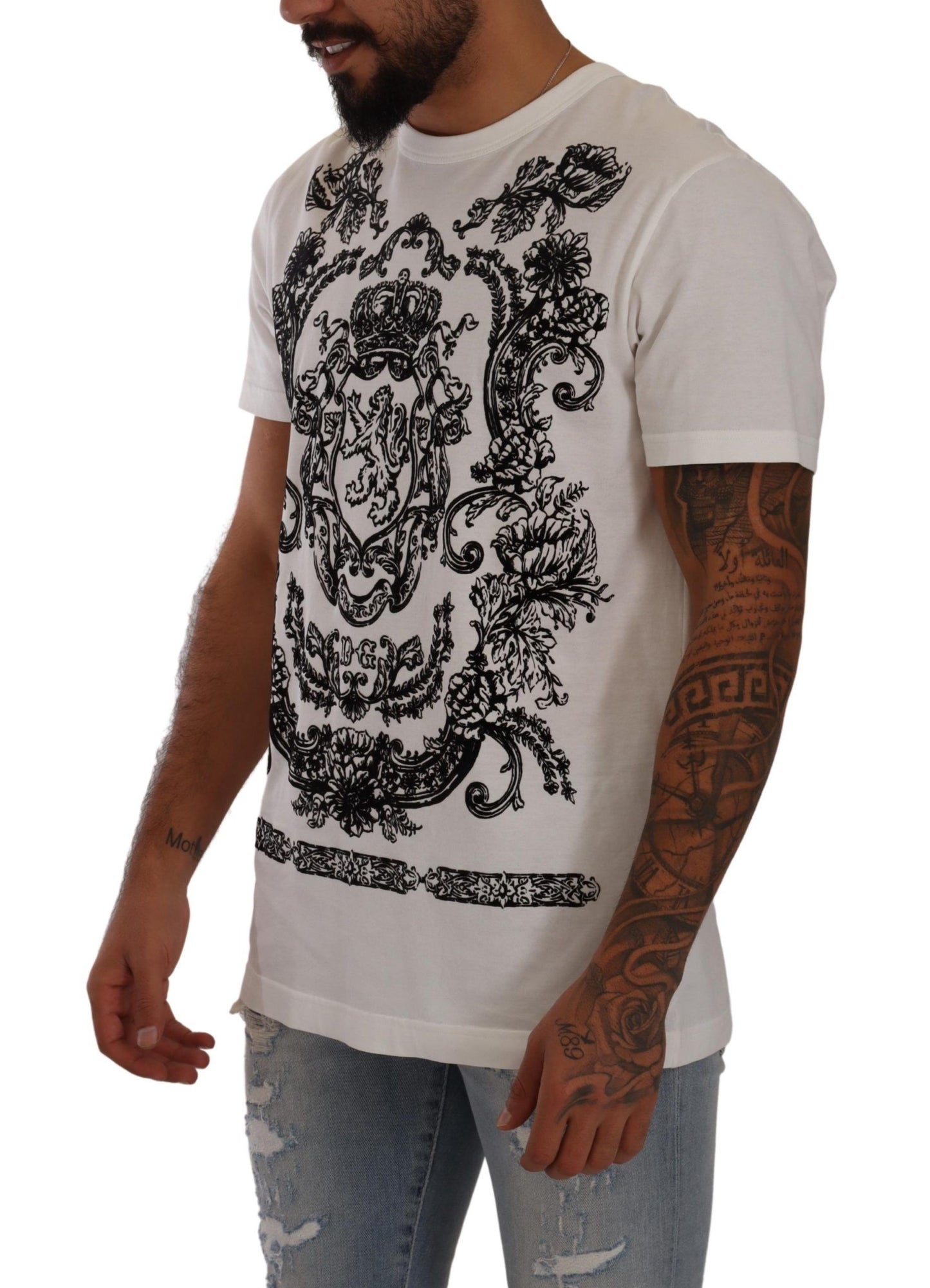 Dolce & Gabbana Baroque Print Crewneck White T-Shirt