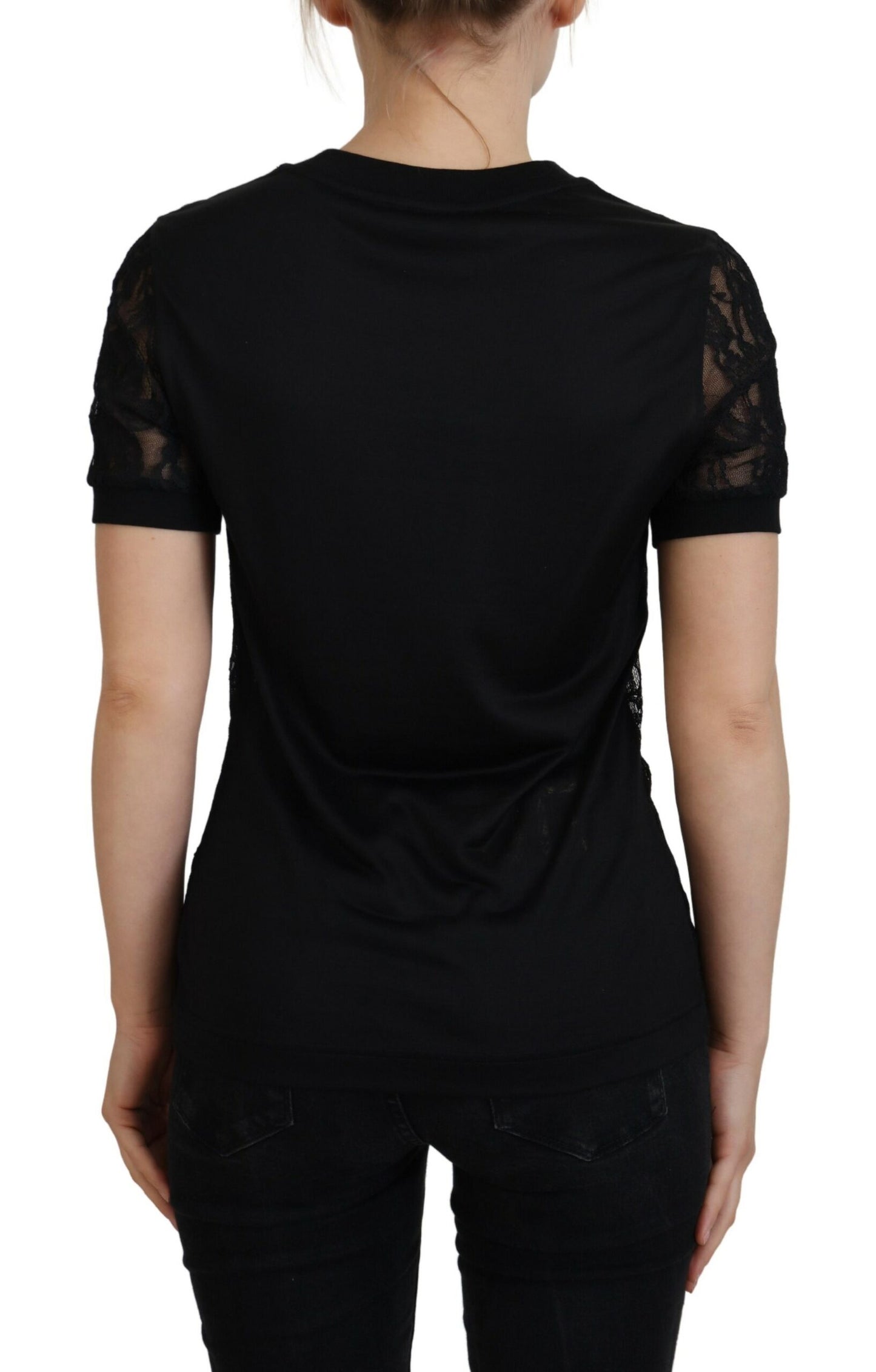 Dolce & Gabbana Elegant Black Lace Silk-Blend Top