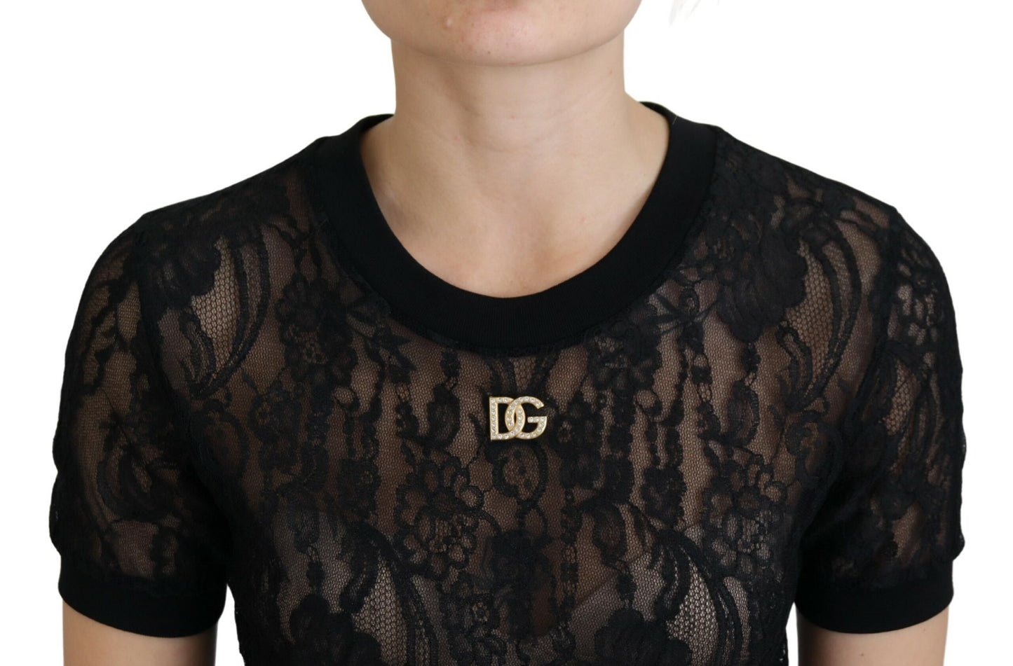 Dolce & Gabbana Elegant Black Lace Silk-Blend Top