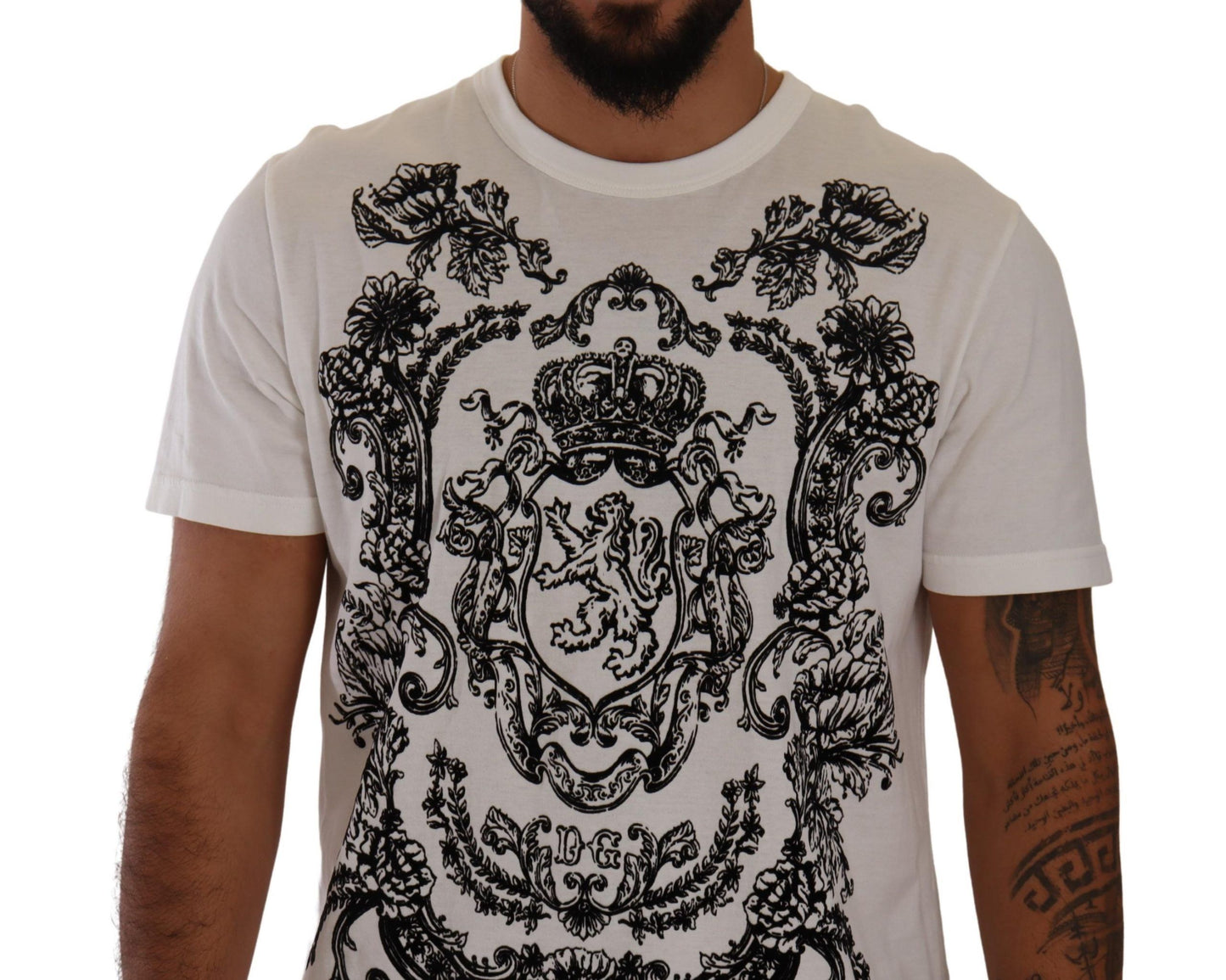 Dolce & Gabbana Baroque Print Crewneck White T-Shirt