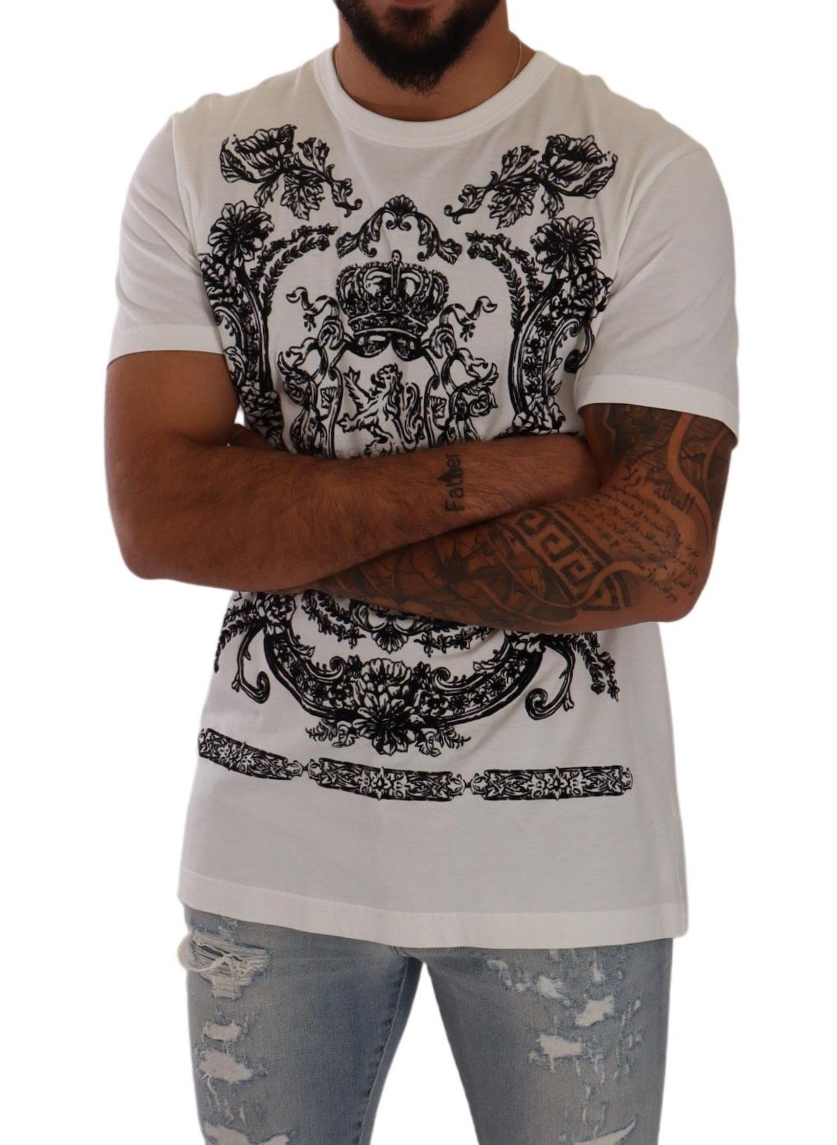 Dolce & Gabbana Baroque Print Crewneck White T-Shirt