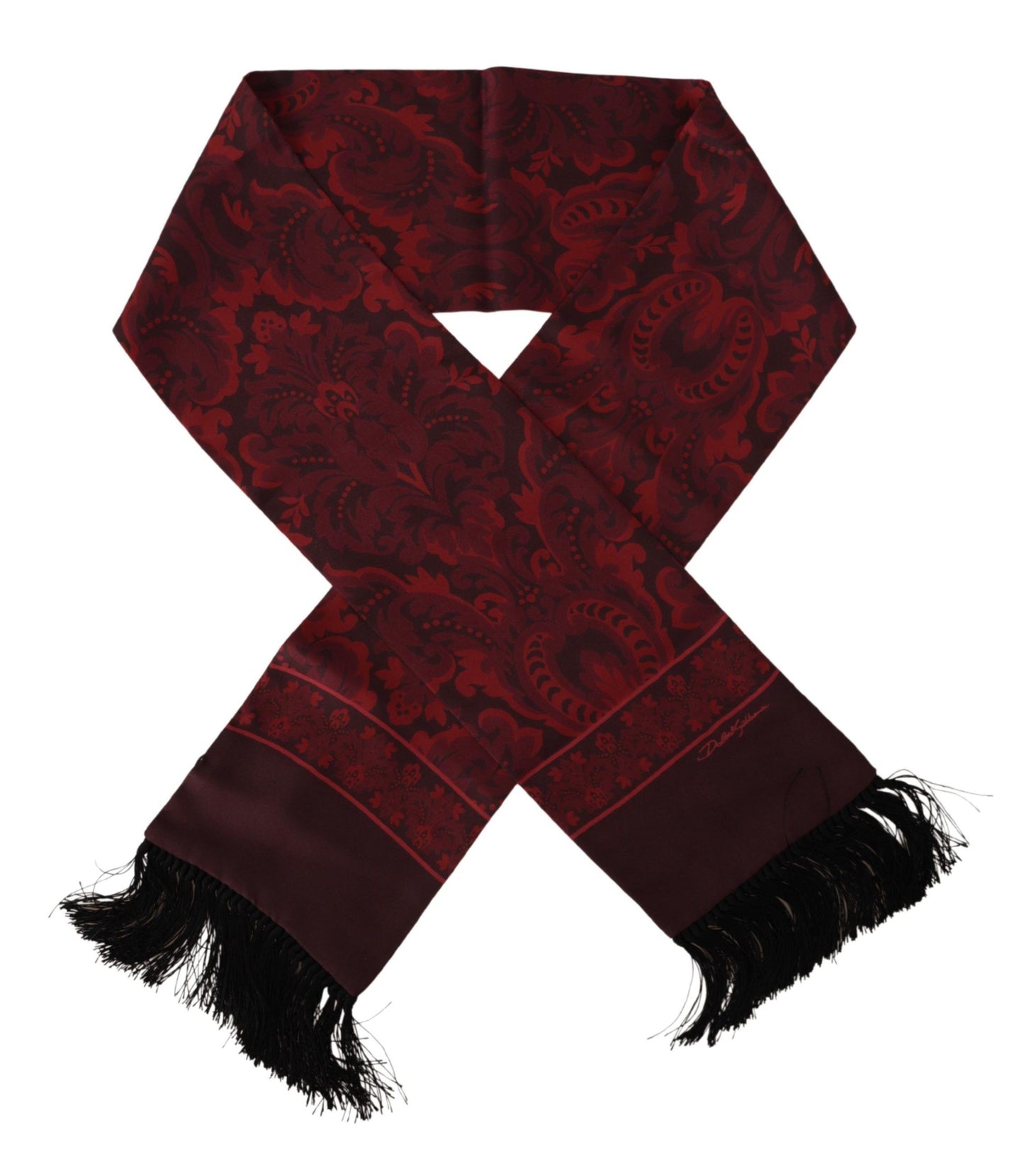 Dolce & Gabbana Elegant Maroon Silk Fringed Men's Scarf