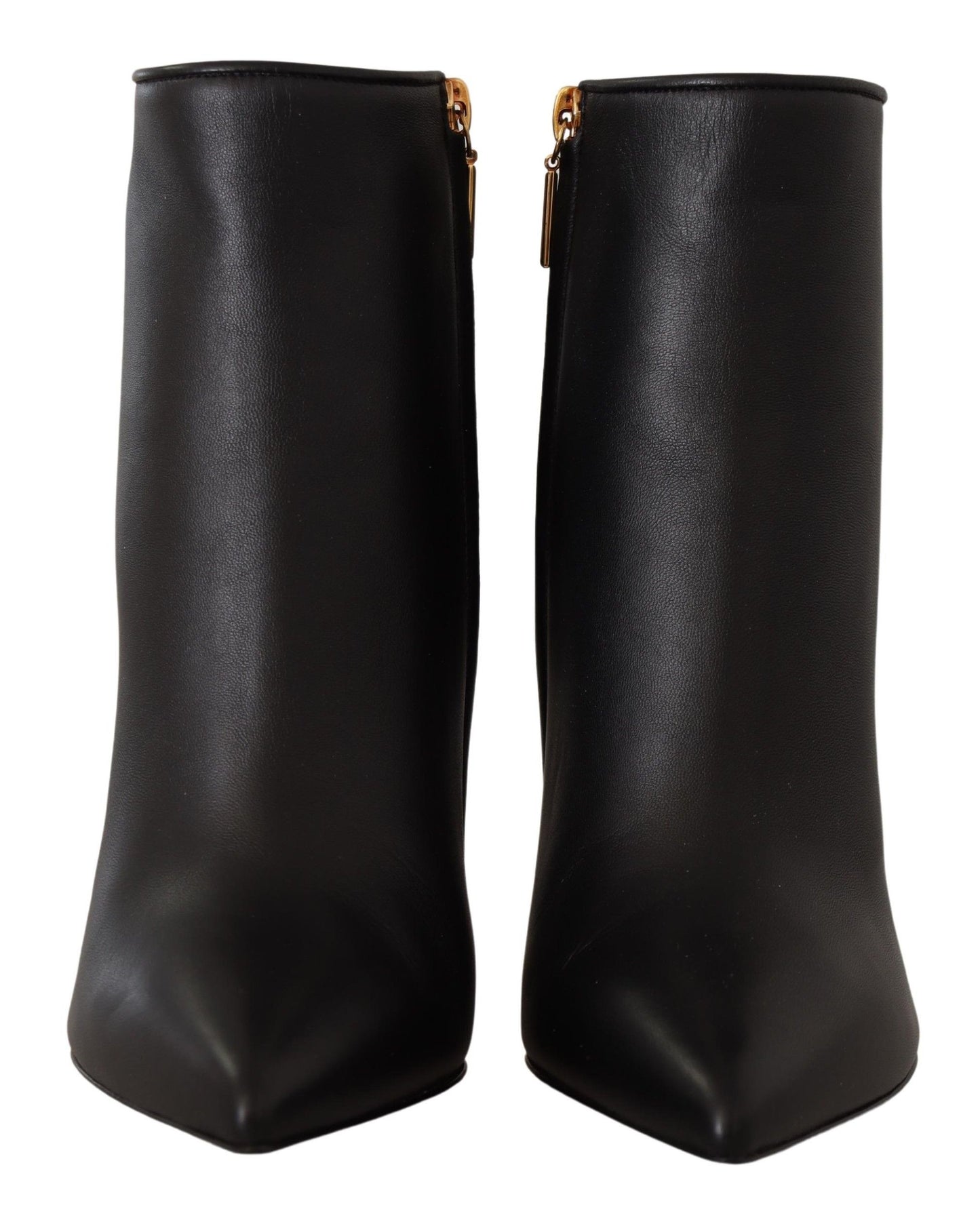 Dolce & Gabbana Elegant Black Leather Ankle Boots with Gold Detailing