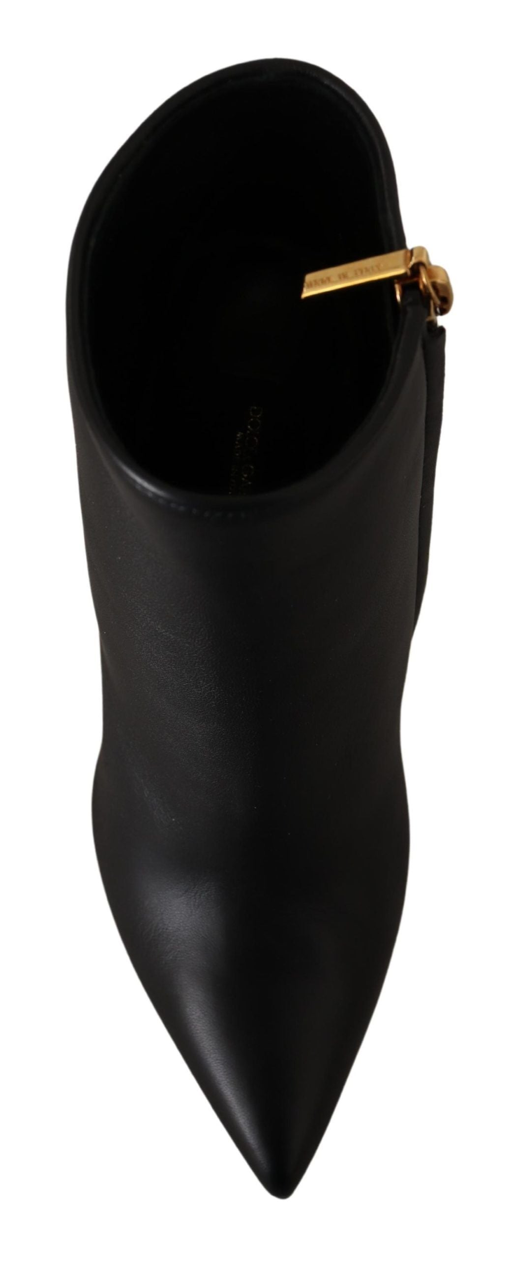 Dolce & Gabbana Elegant Black Leather Ankle Boots with Gold Detailing