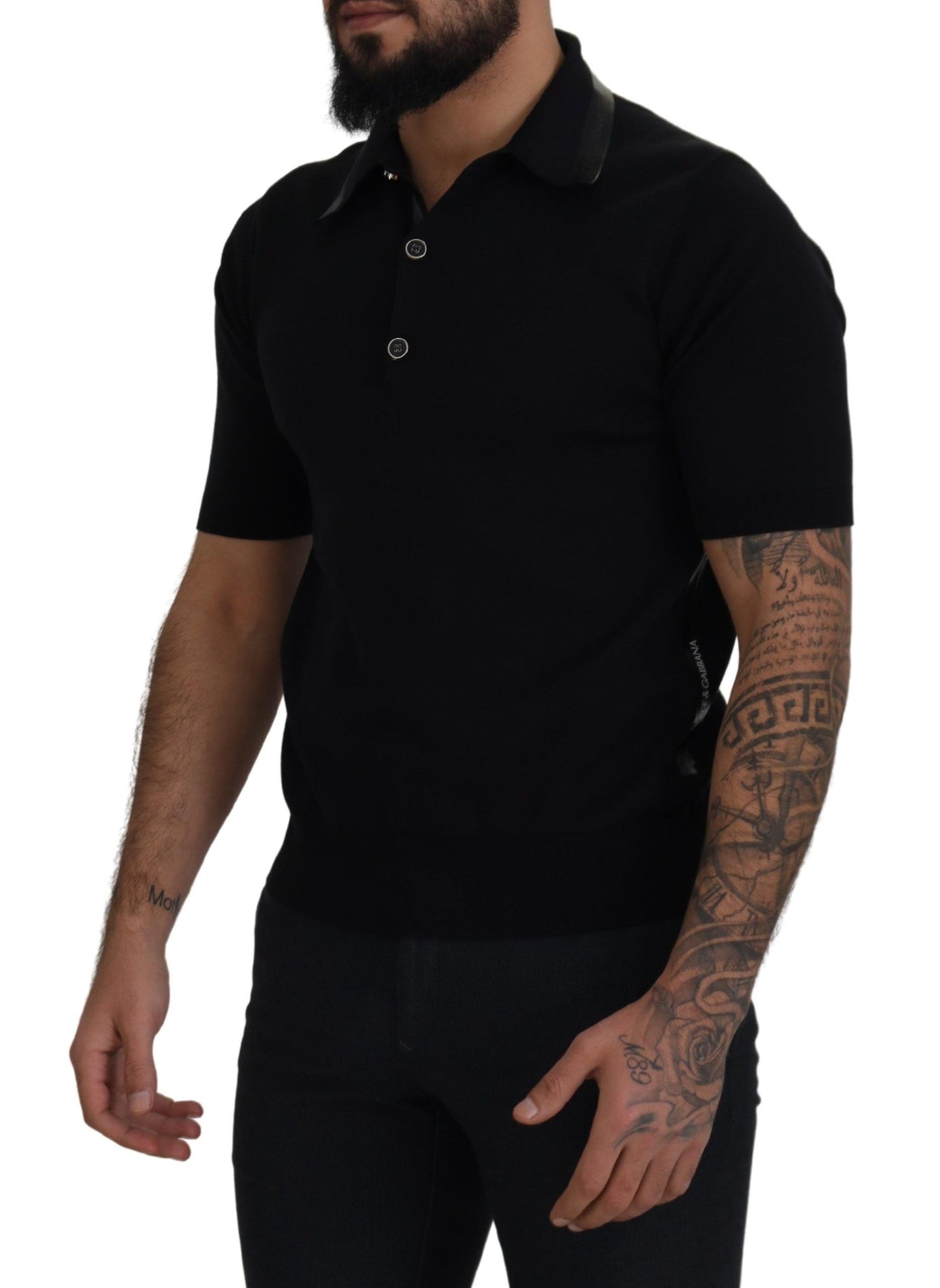 Dolce & Gabbana Black Cotton Silk Polo Shortsleeve T-shirt