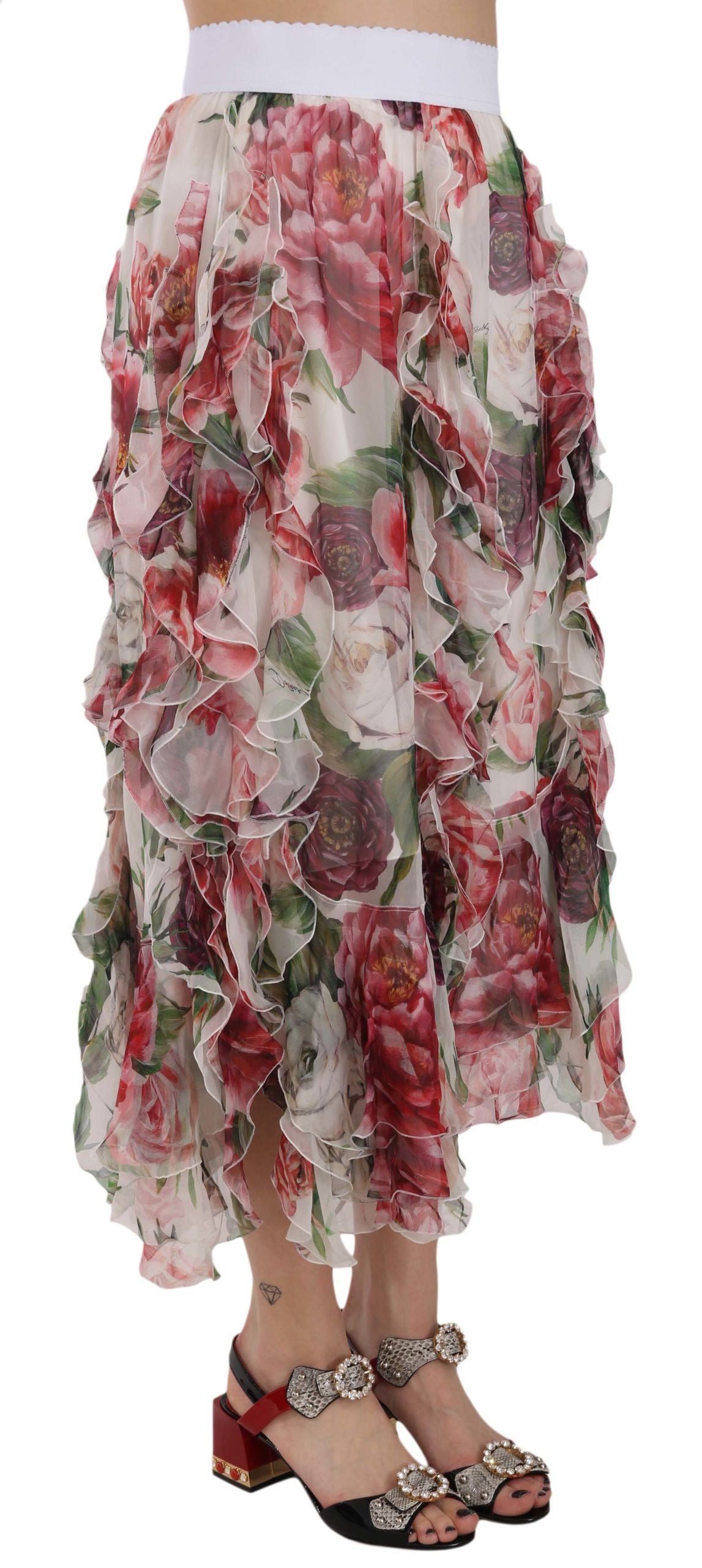 Dolce & Gabbana Luxurious High Waisted Floral Silk Skirt