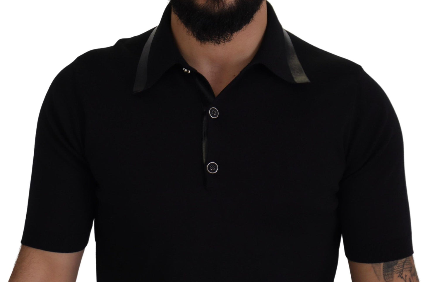 Dolce & Gabbana Black Cotton Silk Polo Shortsleeve T-shirt