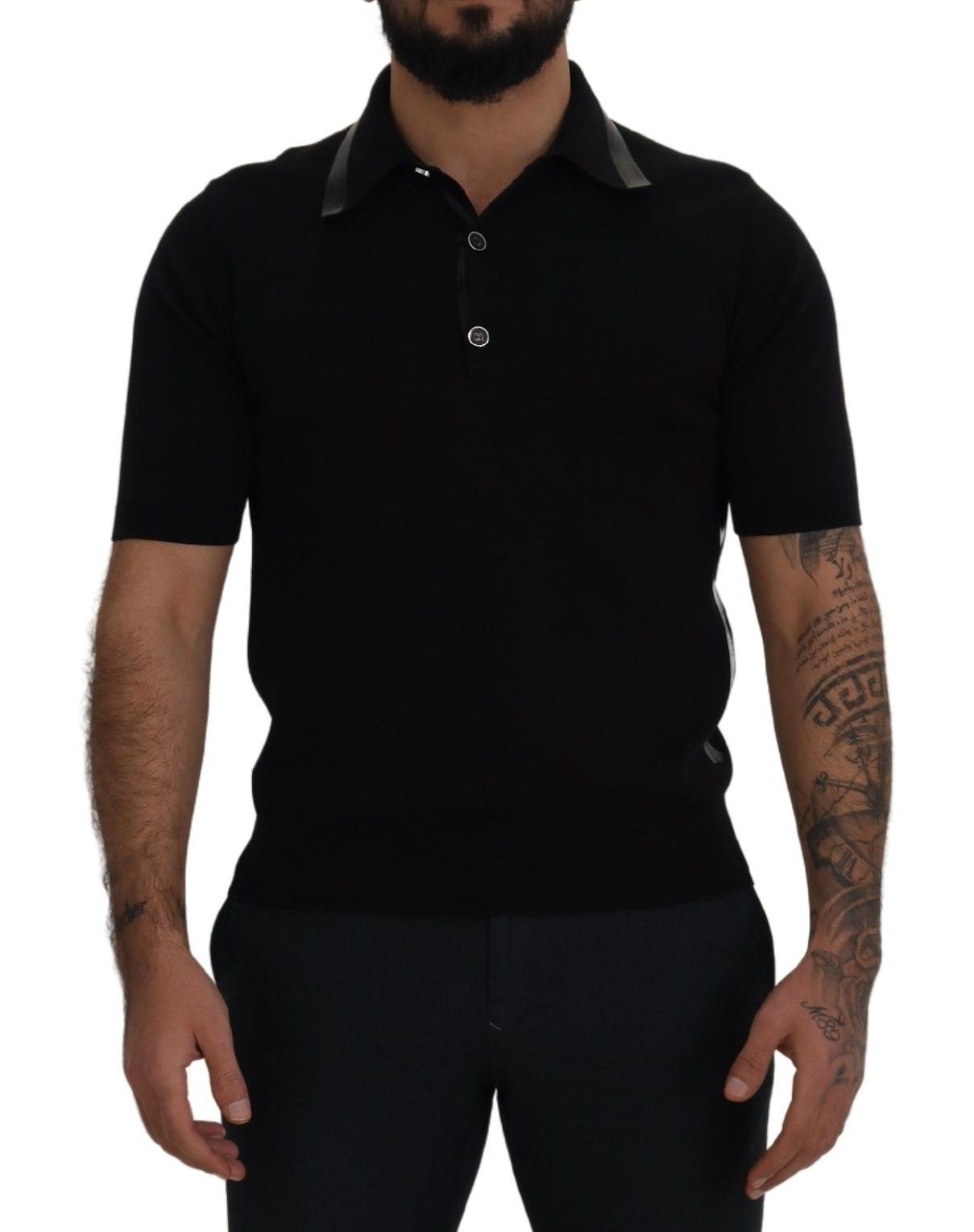 Dolce & Gabbana Black Cotton Silk Polo Shortsleeve T-shirt