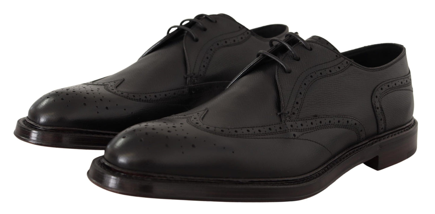 Dolce & Gabbana Elegant Black Leather Formal Wingtip Shoes