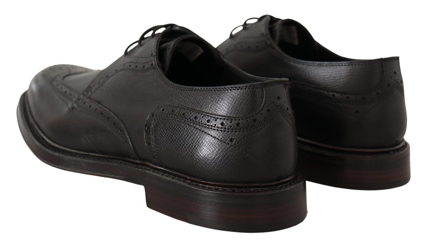 Dolce & Gabbana Elegant Black Leather Formal Wingtip Shoes