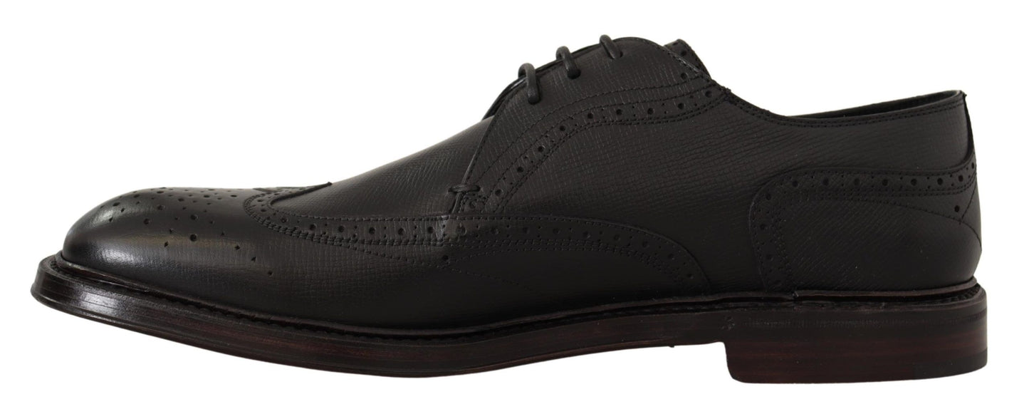 Dolce & Gabbana Elegant Black Leather Formal Wingtip Shoes