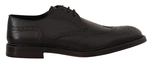 Dolce & Gabbana Elegant Black Leather Formal Wingtip Shoes